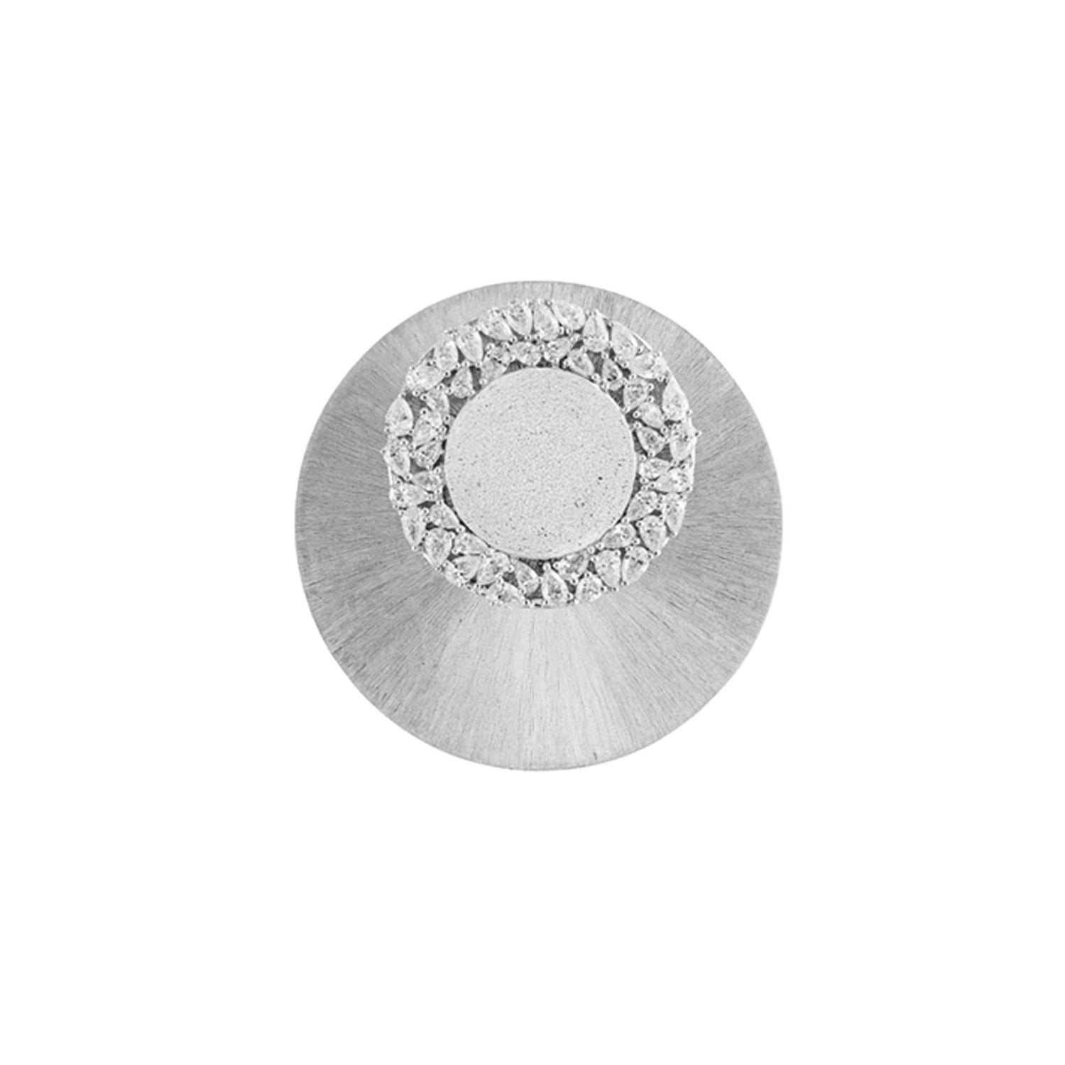 Céleste White Gold Brushed Round Diamond Halo Dome Disc Ring