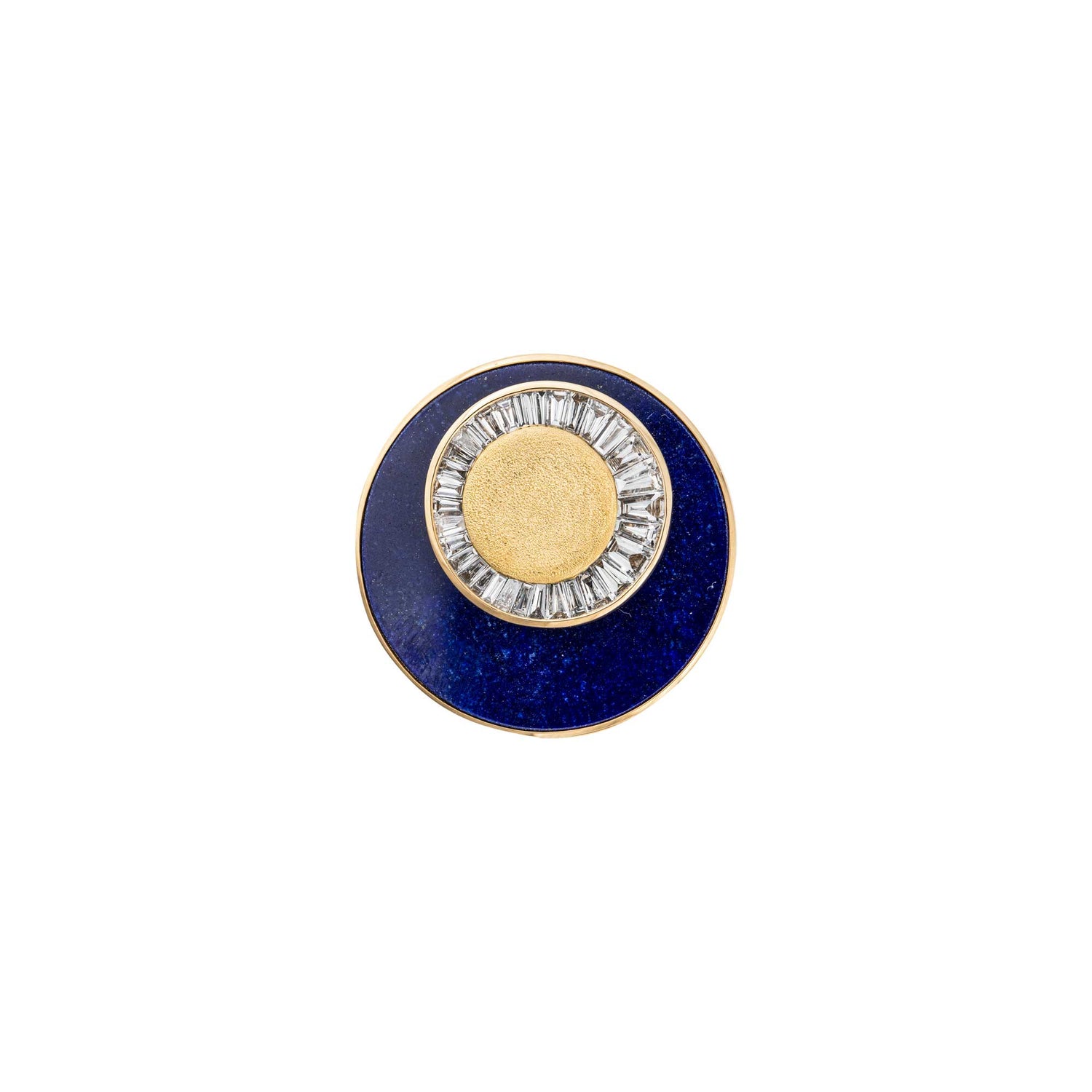 Céleste Yellow Gold Lapis & Baguette Diamond Circular Ring