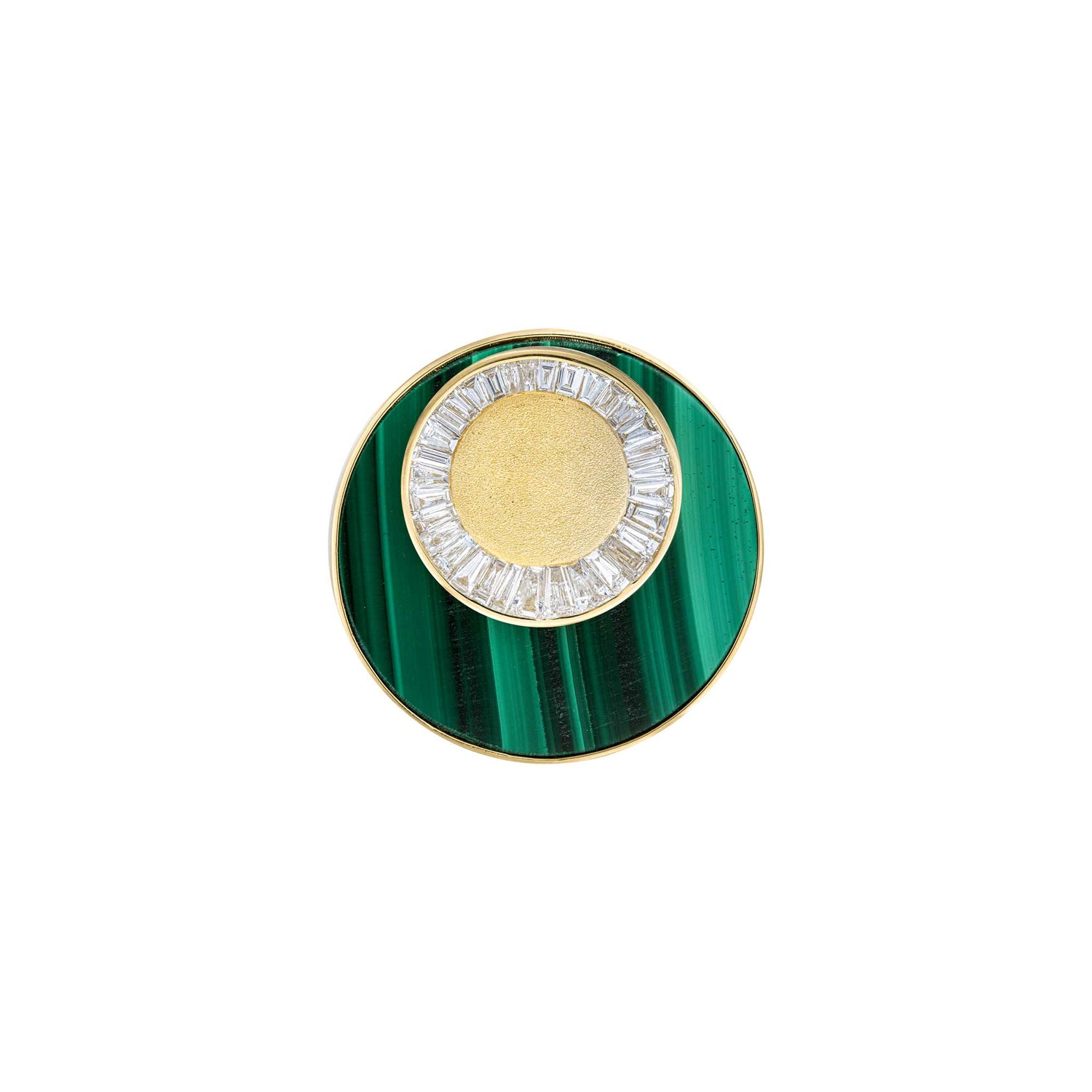 Céleste Yellow Gold Malachite & Baguette Diamond Circular Rings