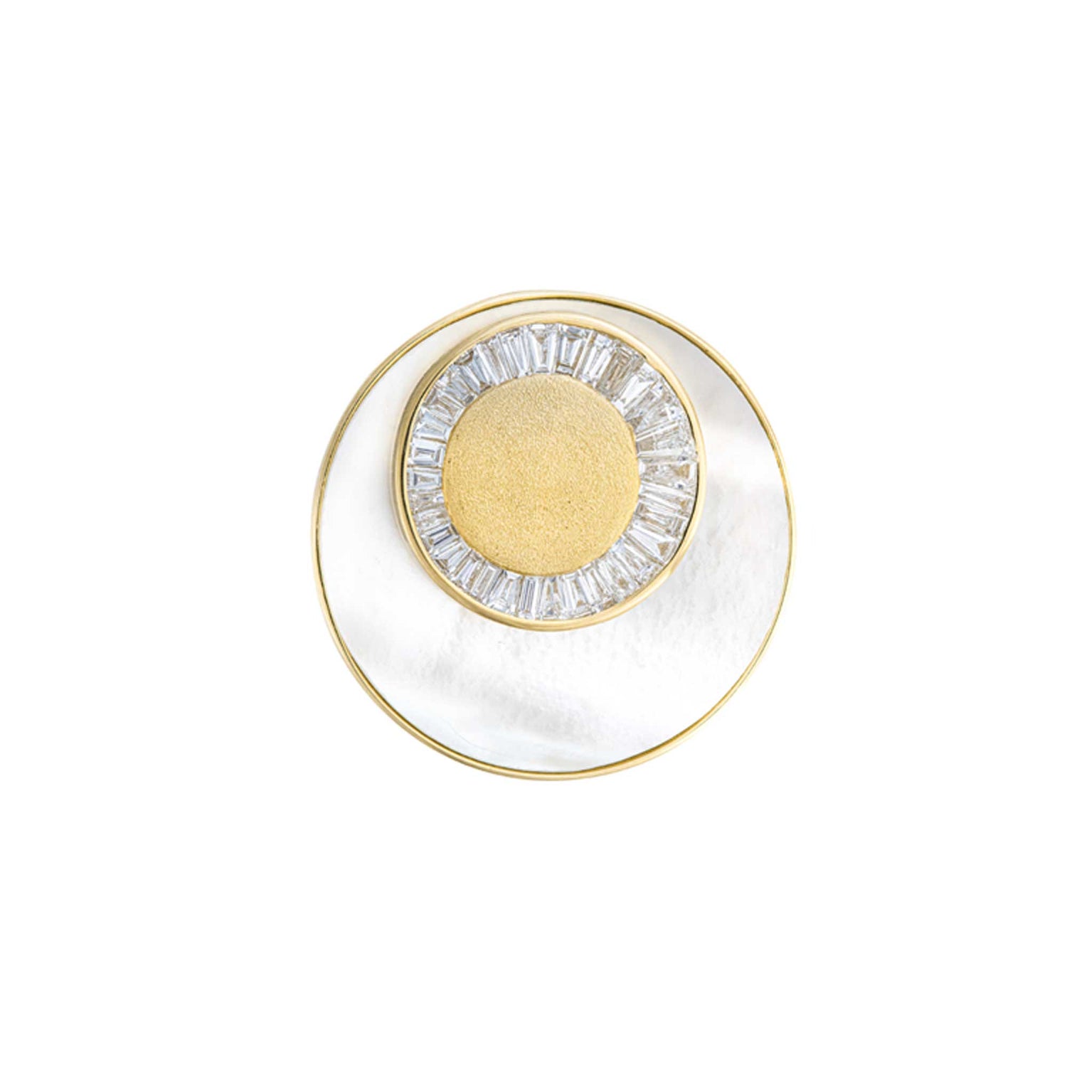 Céleste Yellow Gold Mother of Pearl & Baguette Diamond Circular Rings