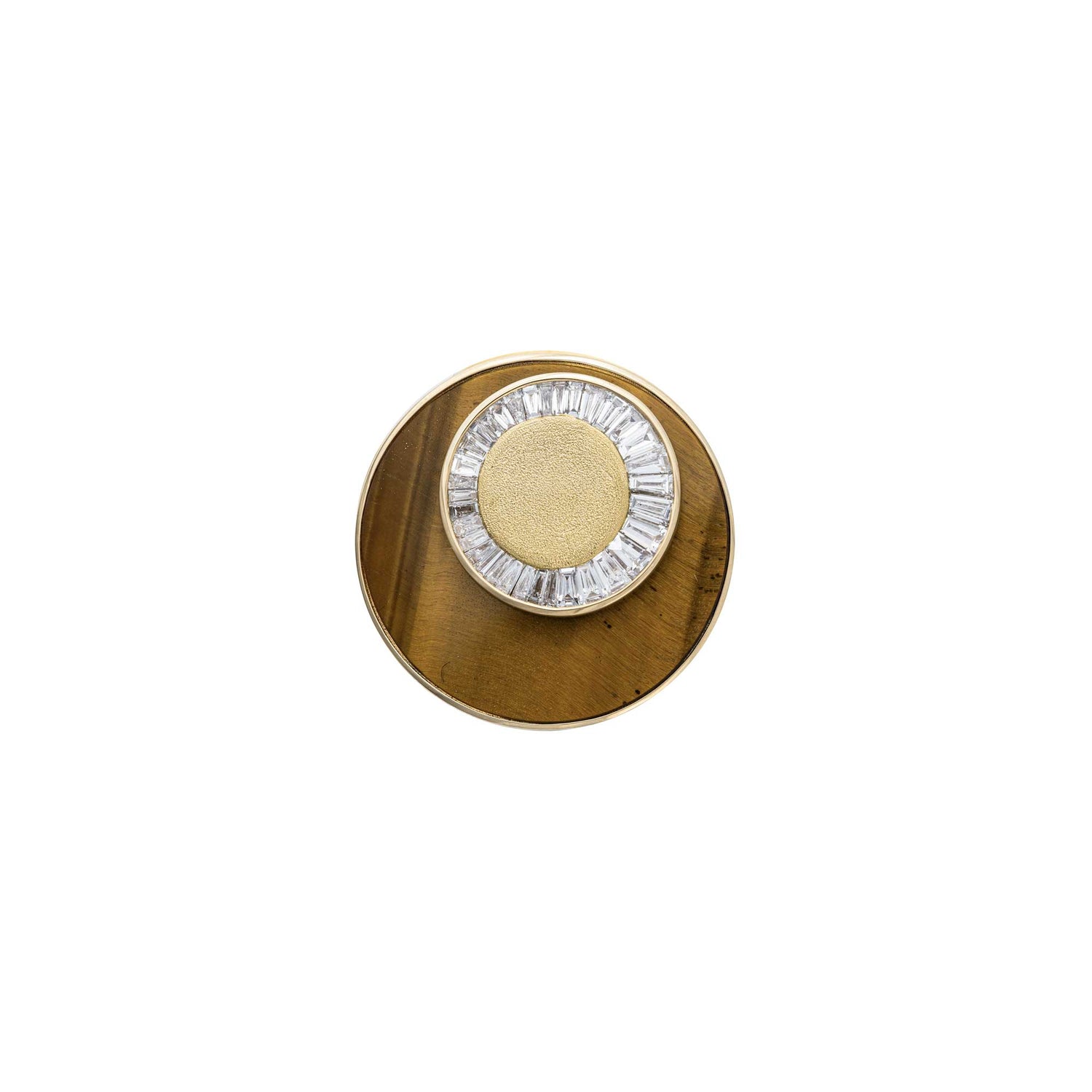 Céleste Yellow Gold Tiger Eye & Baguette Diamond Circular Ring