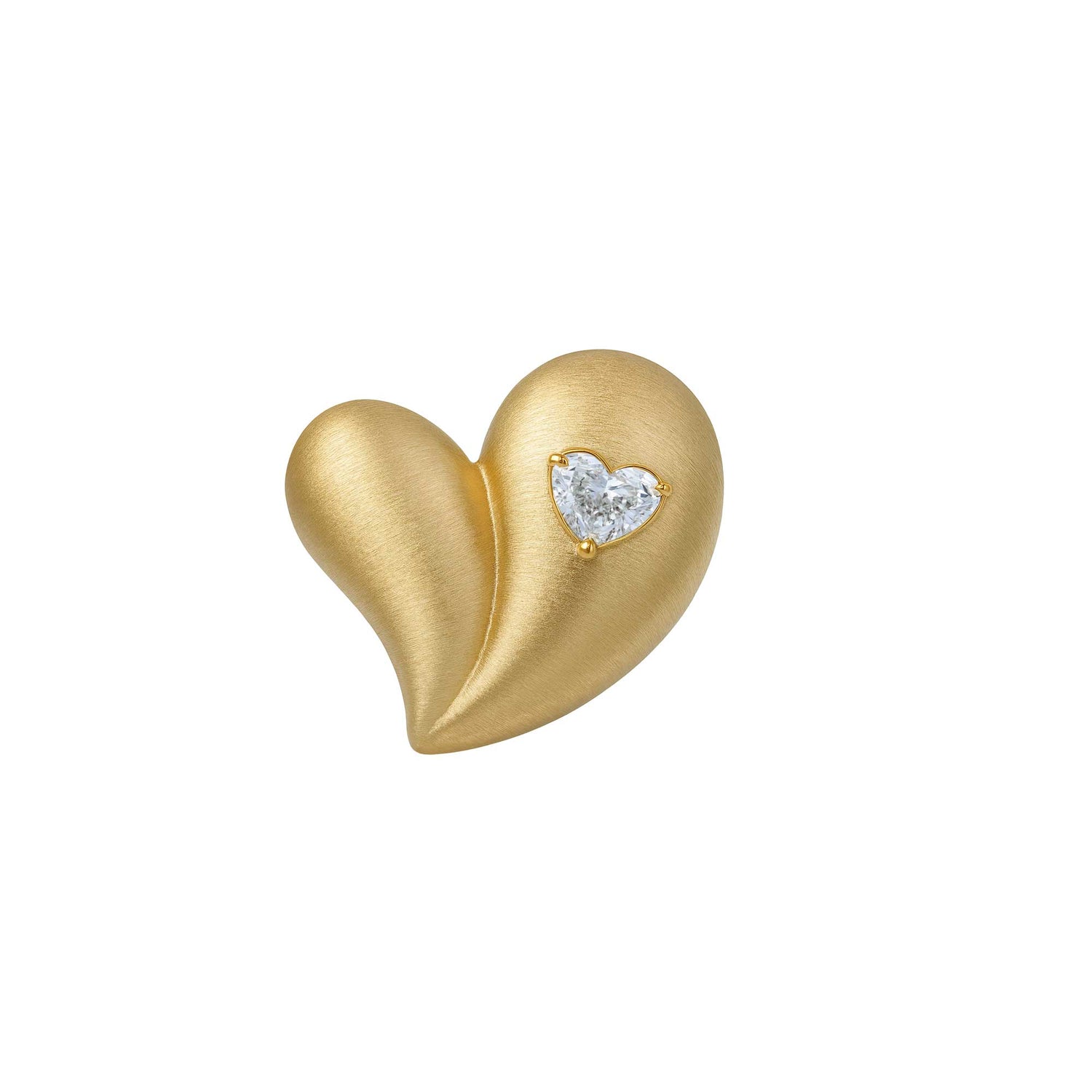 Roma Heart Yellow Gold Heart Diamond Brushed Sculptural Ring
