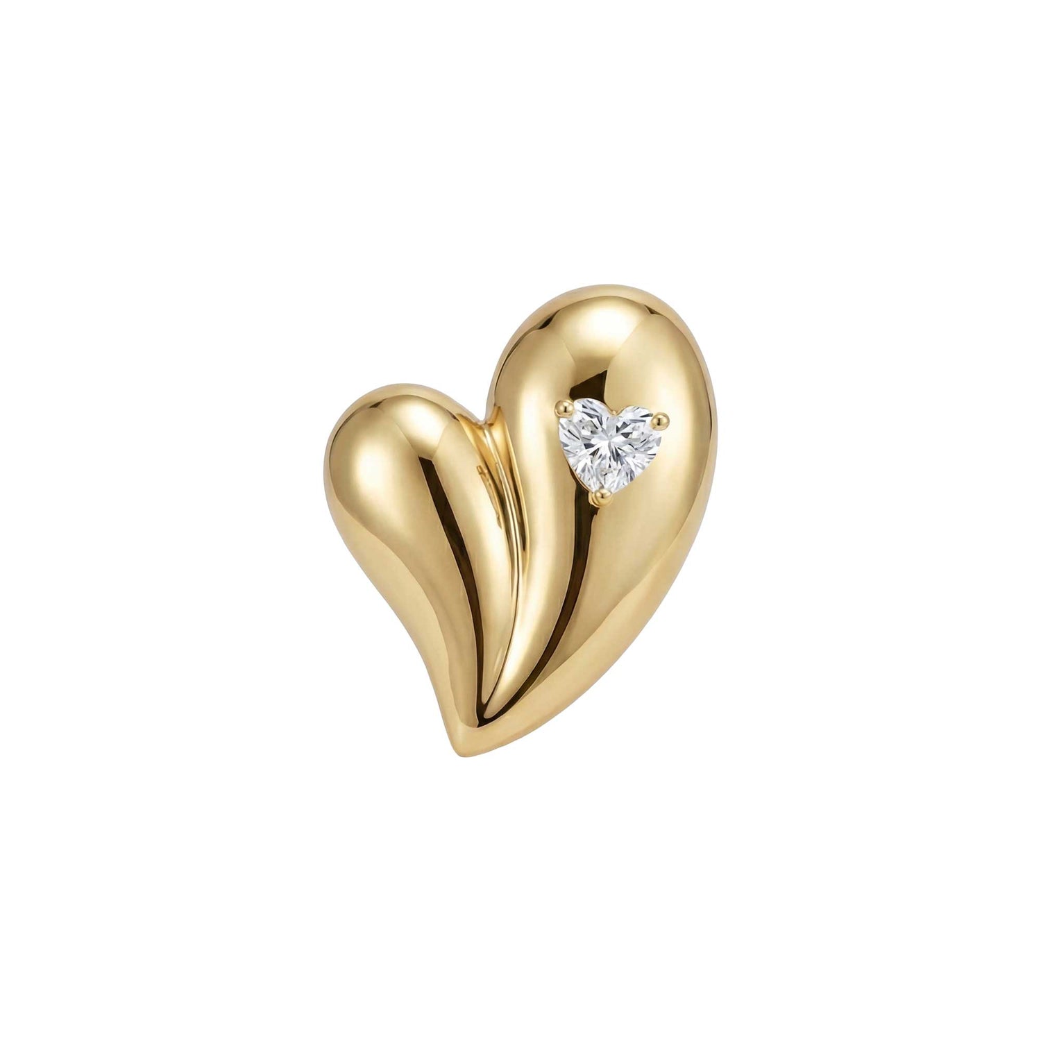 Roma Heart Yellow Gold Heart Diamond High Gloss Sculptural Wrap Ring