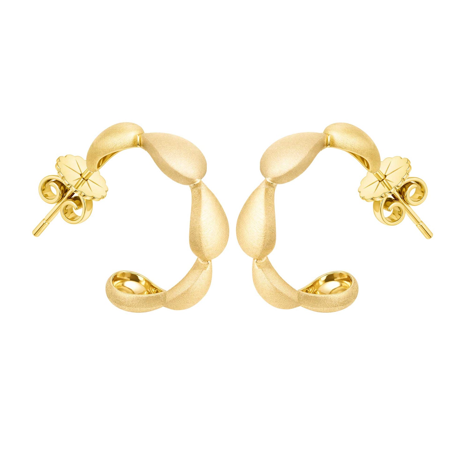 Roma Link Yellow Gold Brushed Hoop Earrings