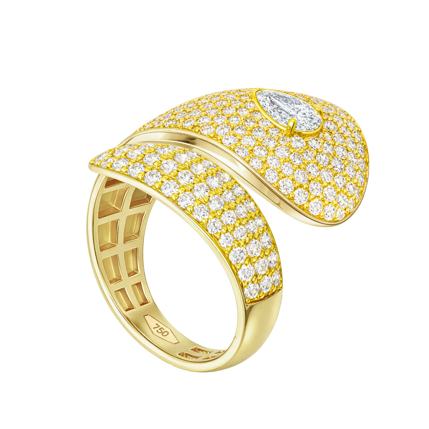 Roma Pear Diamond Yellow Gold Pavé Wrap Ring