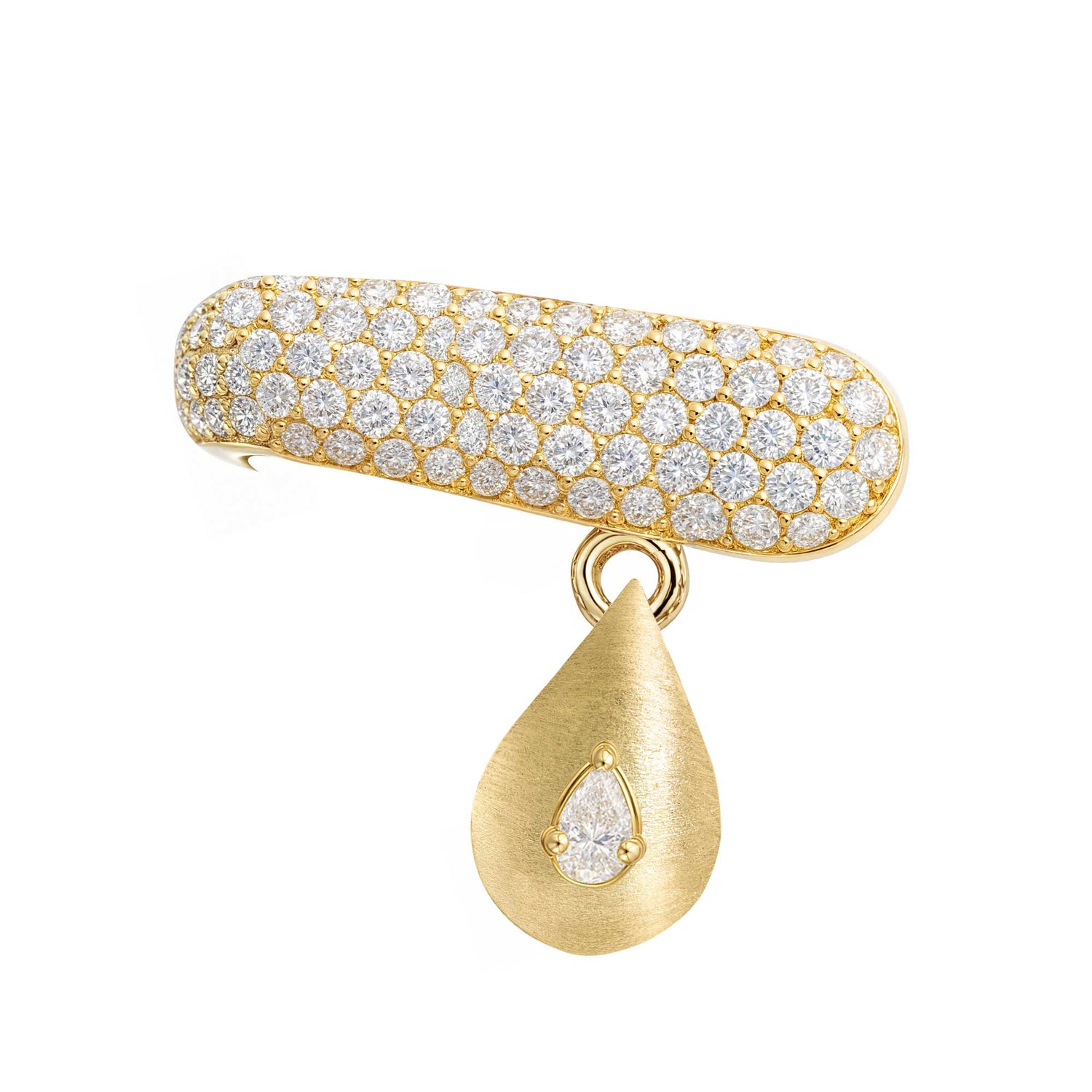 Roma Pear Yellow Gold Pavé Diamond Drop Earcuff