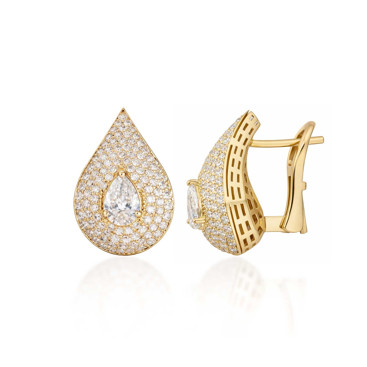 Roma Pear Yellow Gold Pavé Diamond Pear Stud Earrings