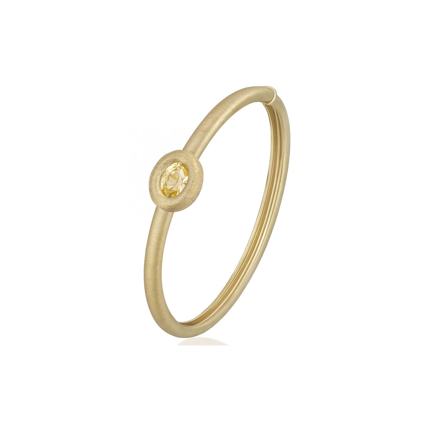 Satine Yellow Gold Brushed Light Yellow Sapphire Solitaire Bangle