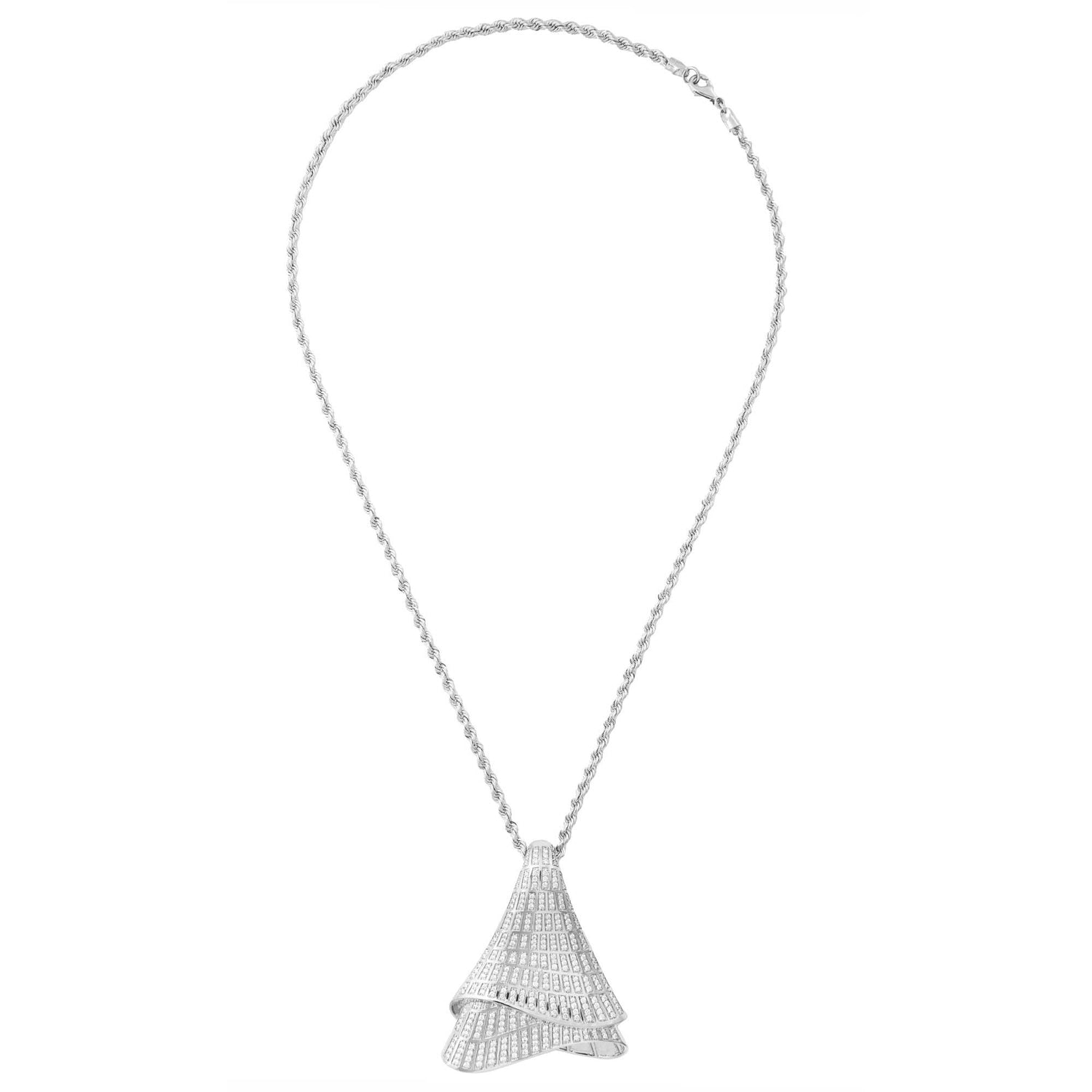 Sia Layered White Gold Pavé Diamond High Gloss Large Pendant