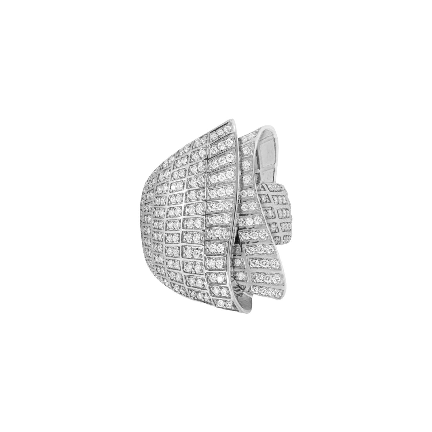 Sia Layered White Gold Pavé Diamond High Gloss Large Statement Ring