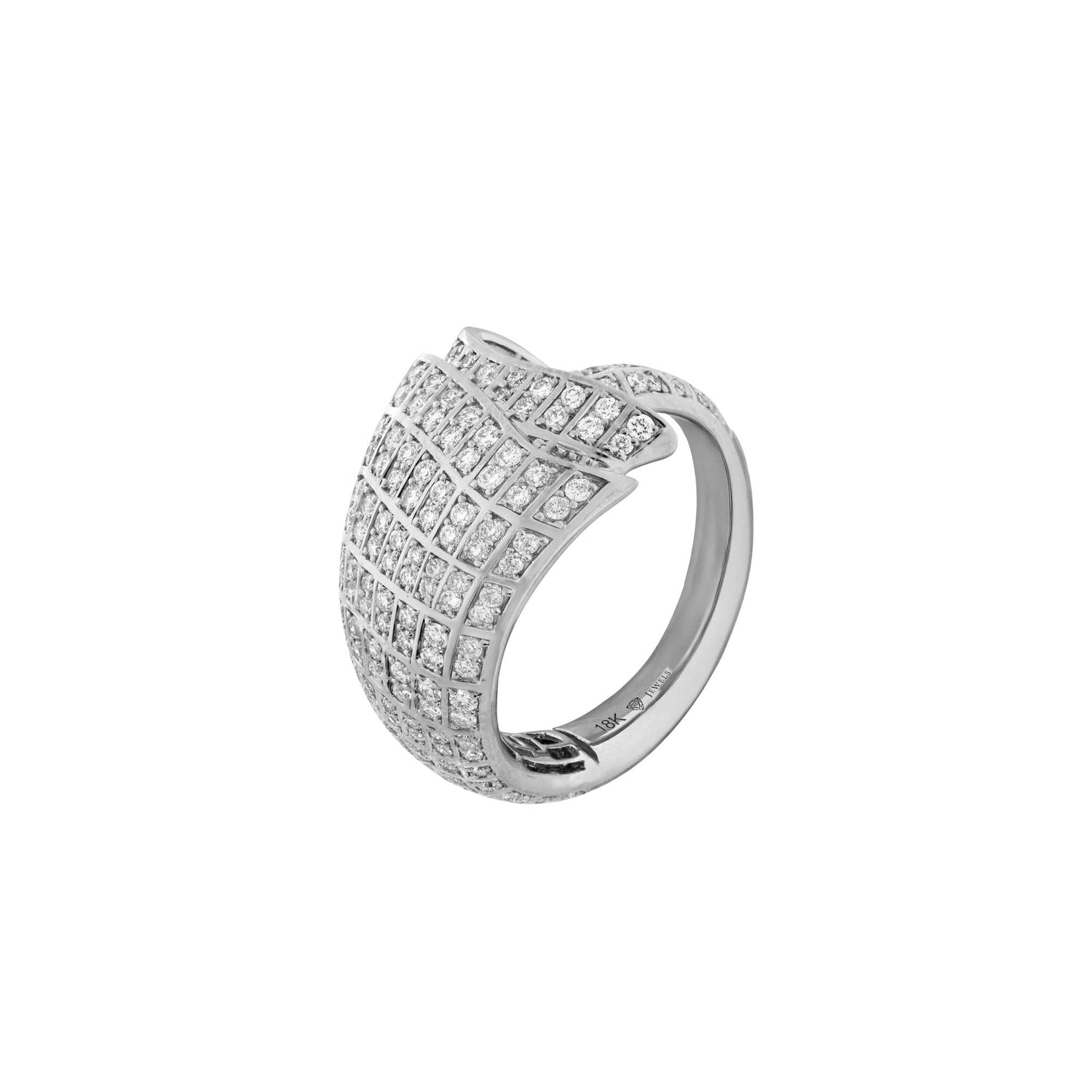 Sia Layered White Gold Pavé Diamond High Gloss Small Ring