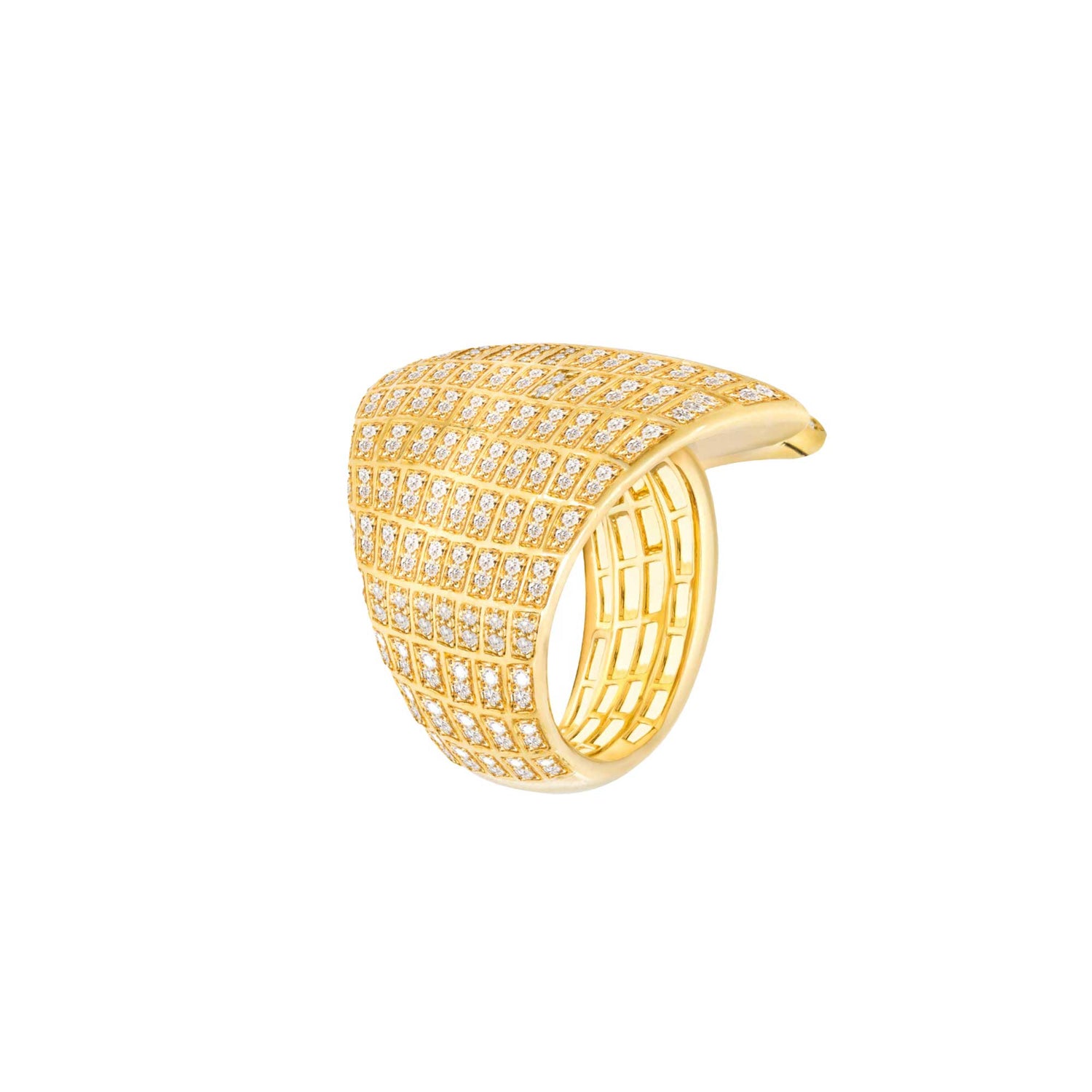 Sia Layered Yellow Gold Pavé Diamond High Gloss Large Statement Ring