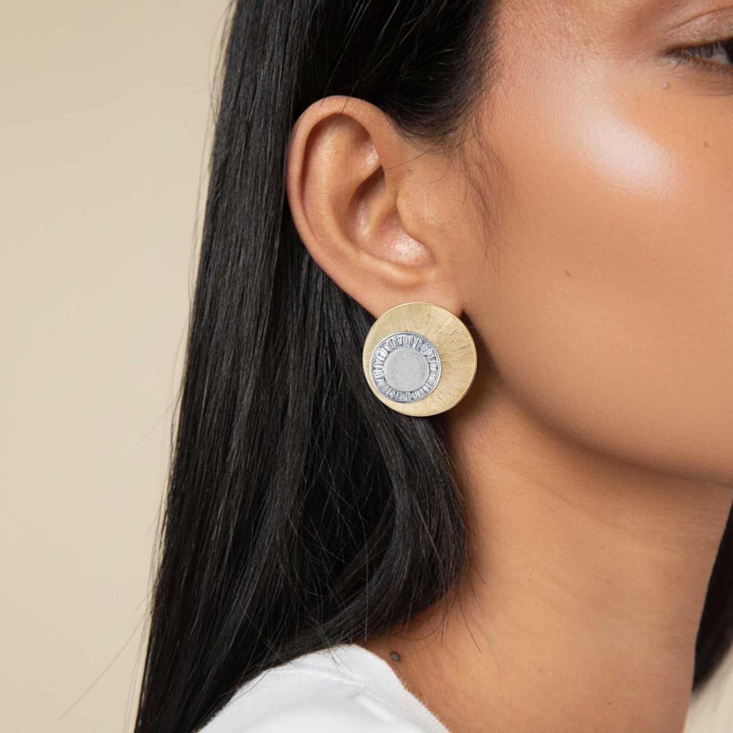 Celeste Sculptural Yellow Gold Diamond Dome Disc Earrings