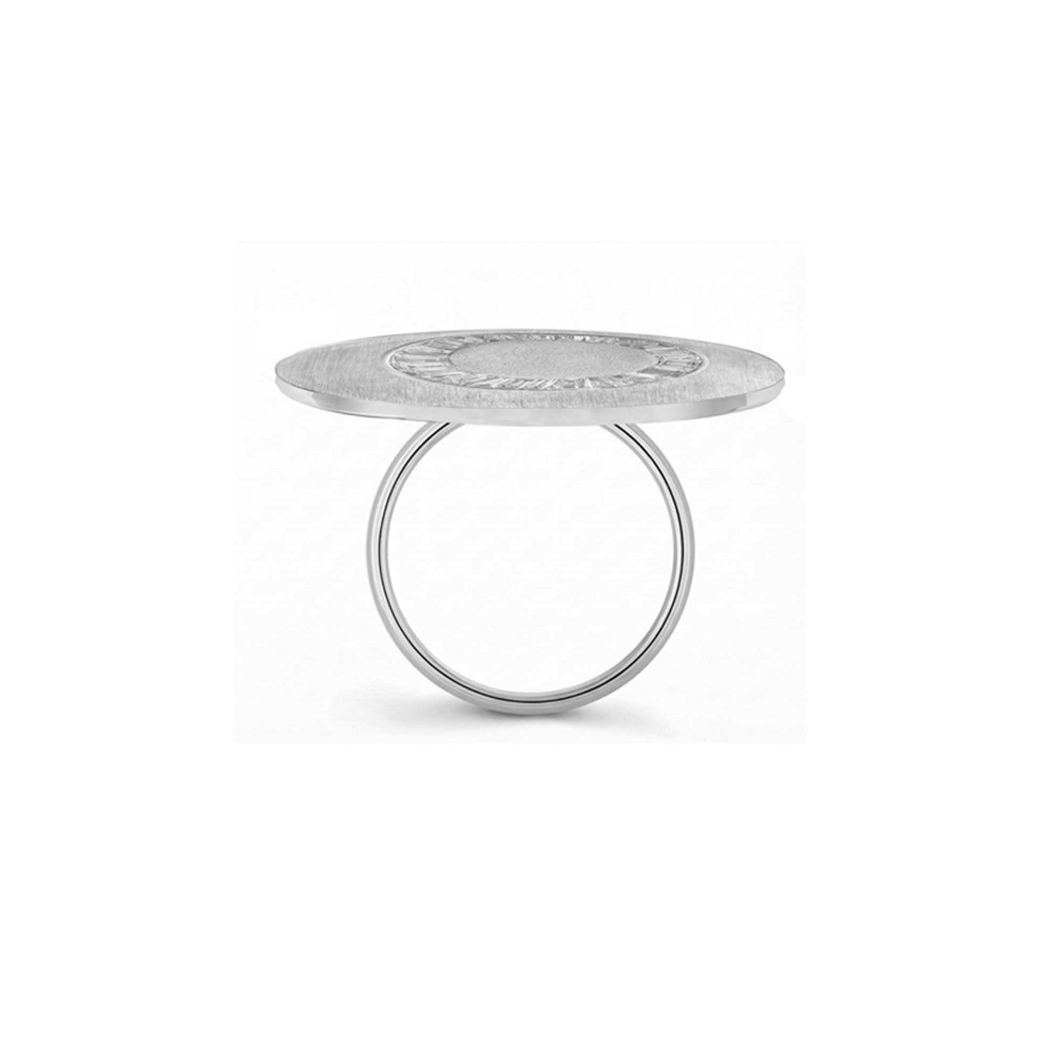 Céleste White Gold Brushed Round Diamond Halo Dome Disc Ring