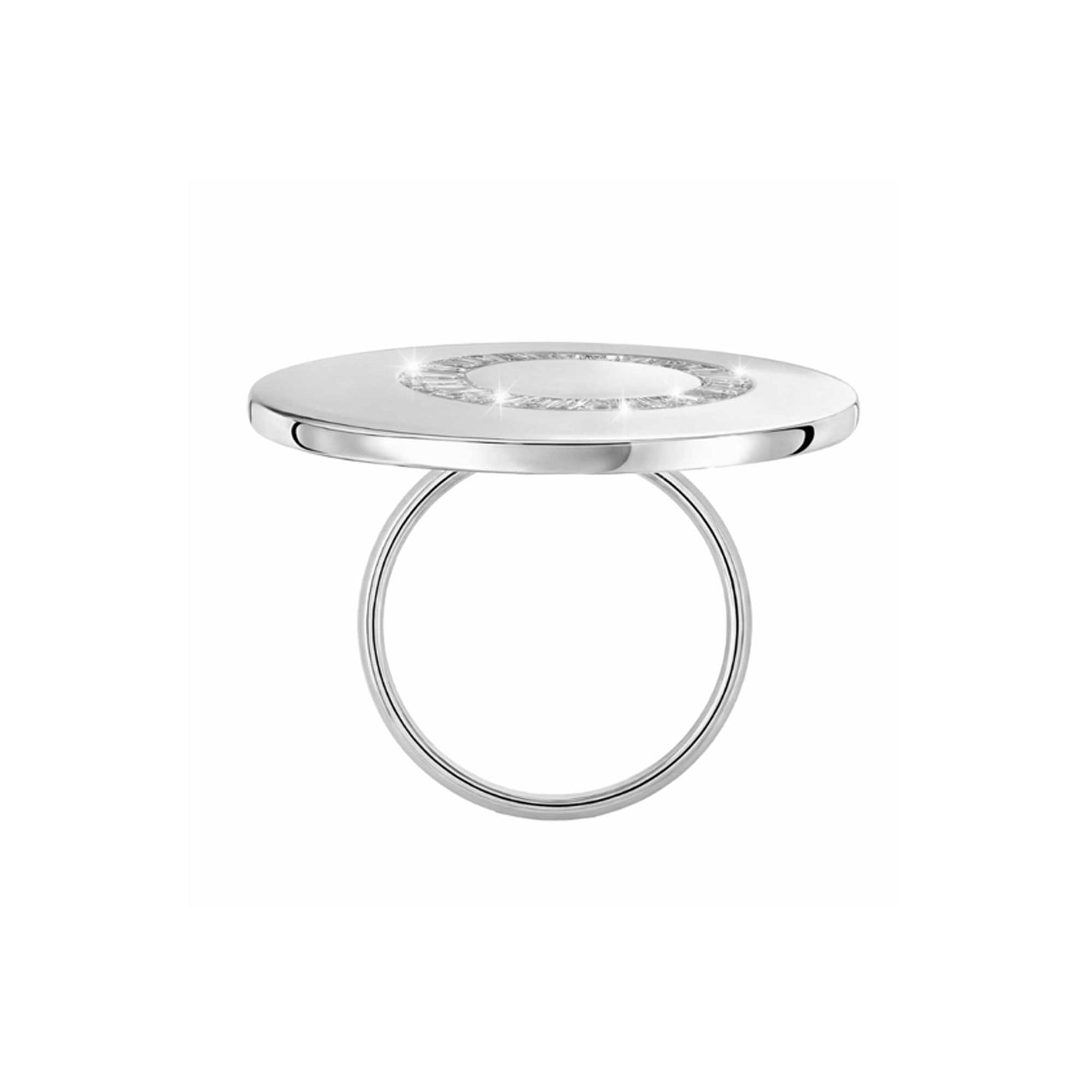 Céleste White Gold White Stone & Baguette Diamond Disc Ring