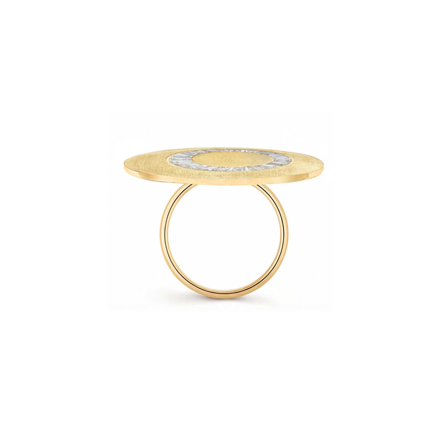 Céleste Yellow Gold Baguette Diamond Dome Disc Ring