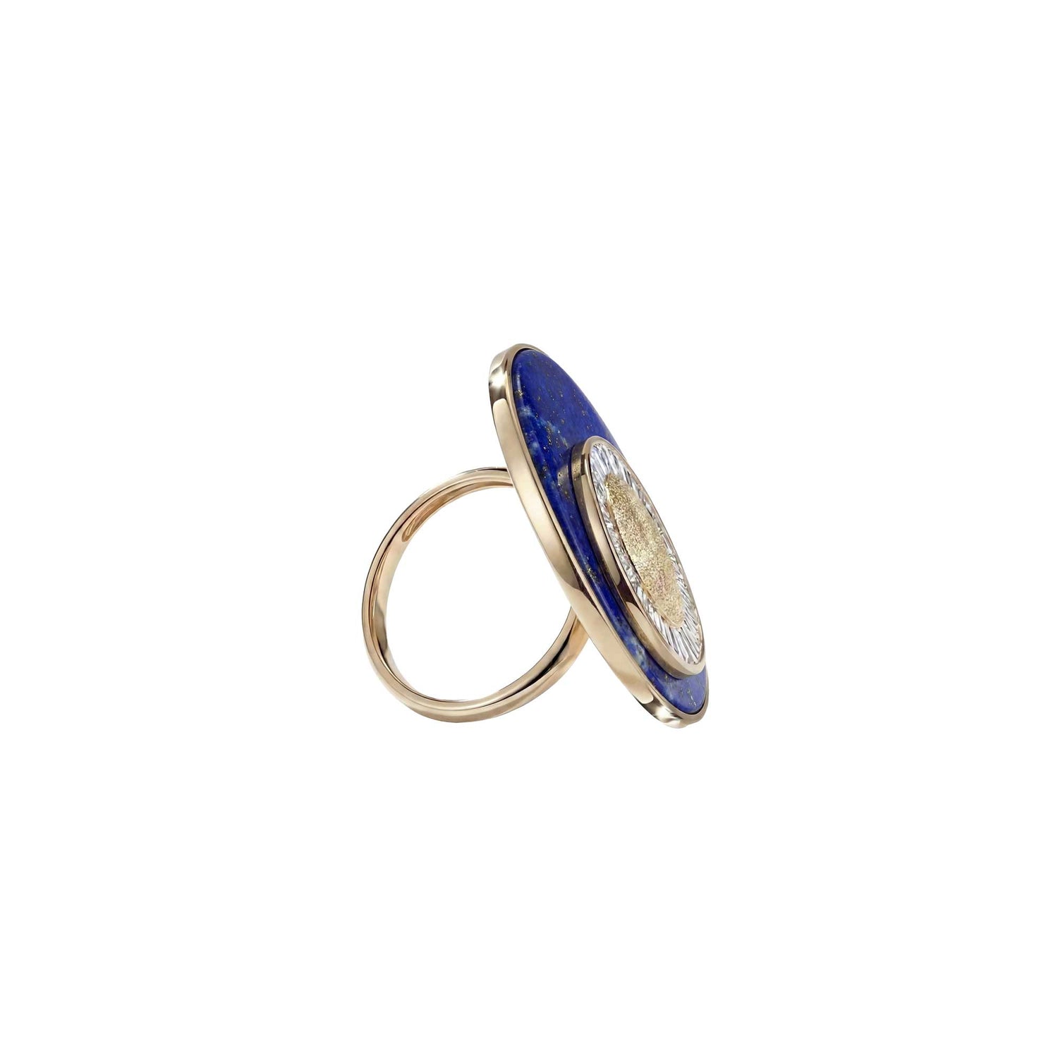 Céleste Yellow Gold Lapis & Baguette Diamond Circular Ring