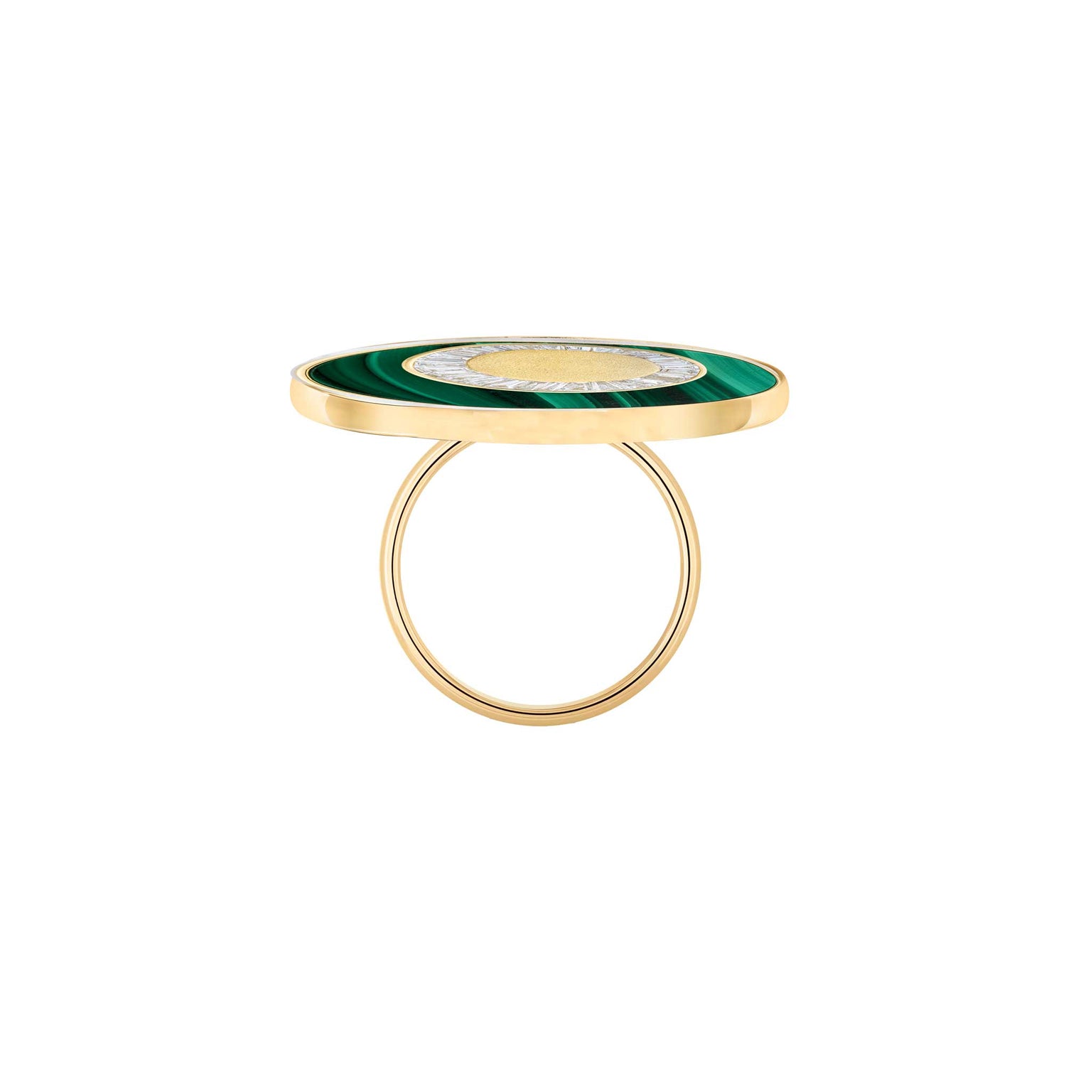 Céleste Yellow Gold Malachite & Baguette Diamond Circular Rings