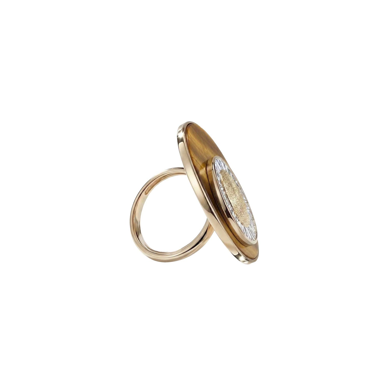 Céleste Yellow Gold Tiger Eye & Baguette Diamond Circular Ring