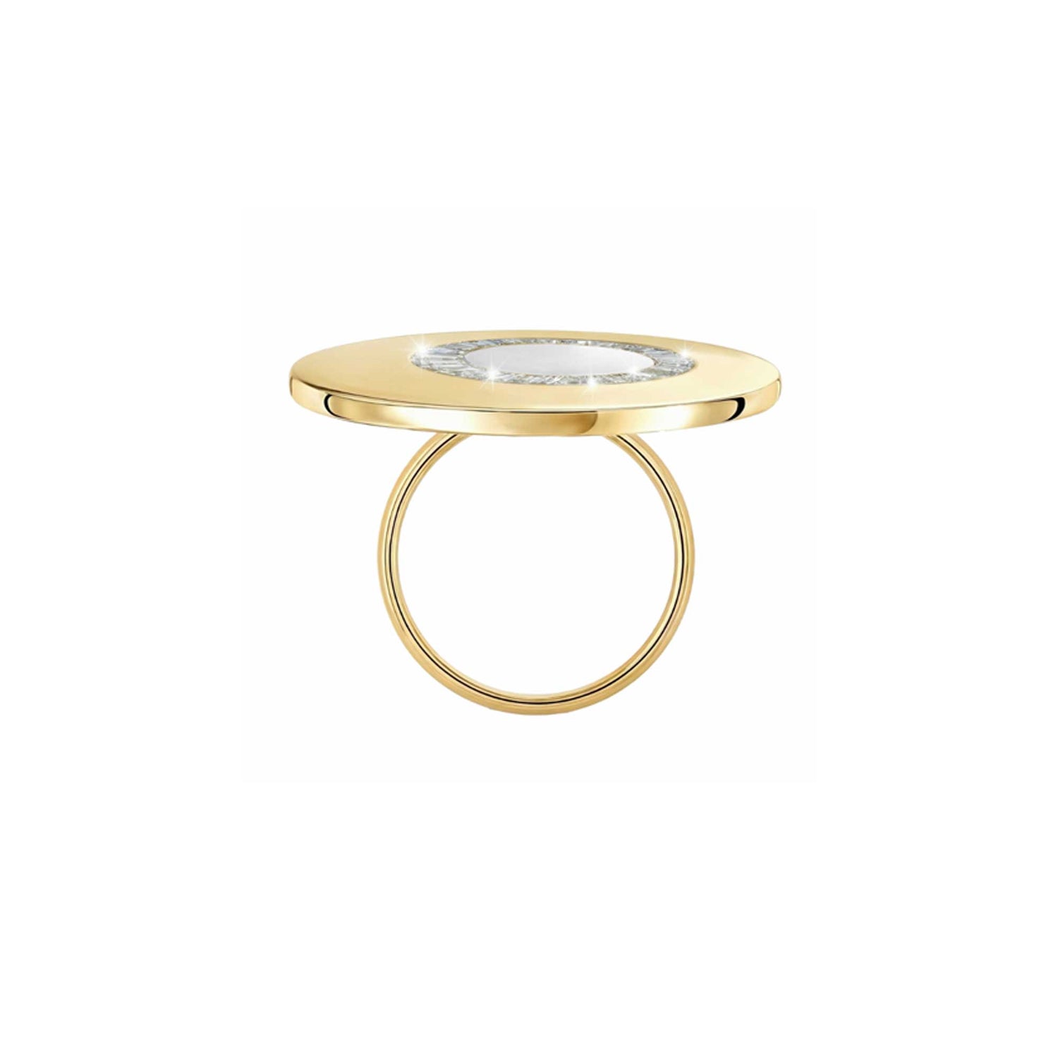 Céleste Yellow Gold White Stone & Baguette Diamond Disc Ring