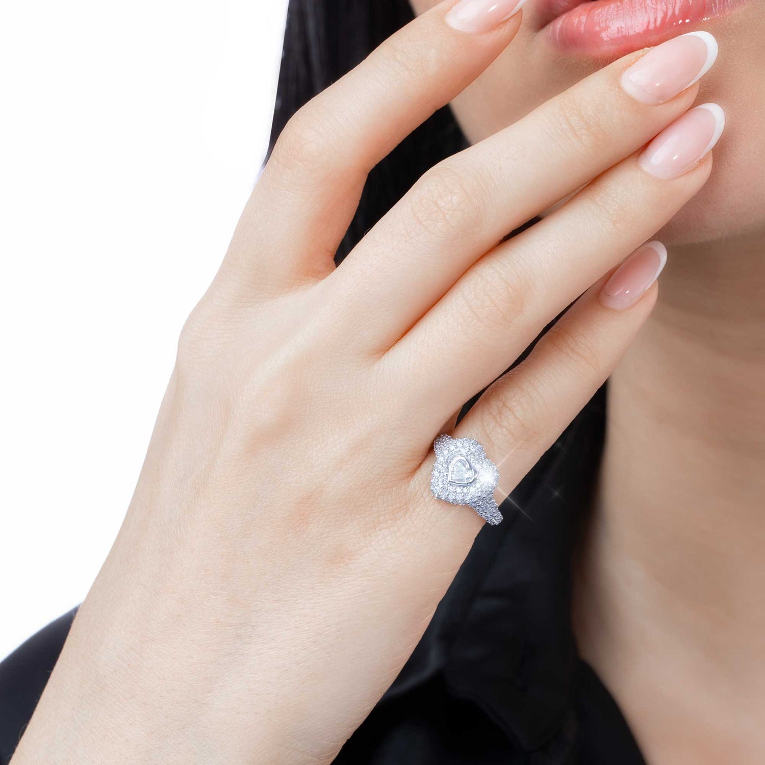 Dune Pinky White Gold Full Diamond Heart Ring