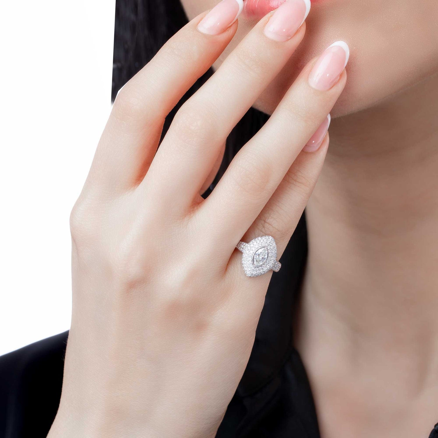 Dune Pinky White Gold Full Diamond Marquise Ring
