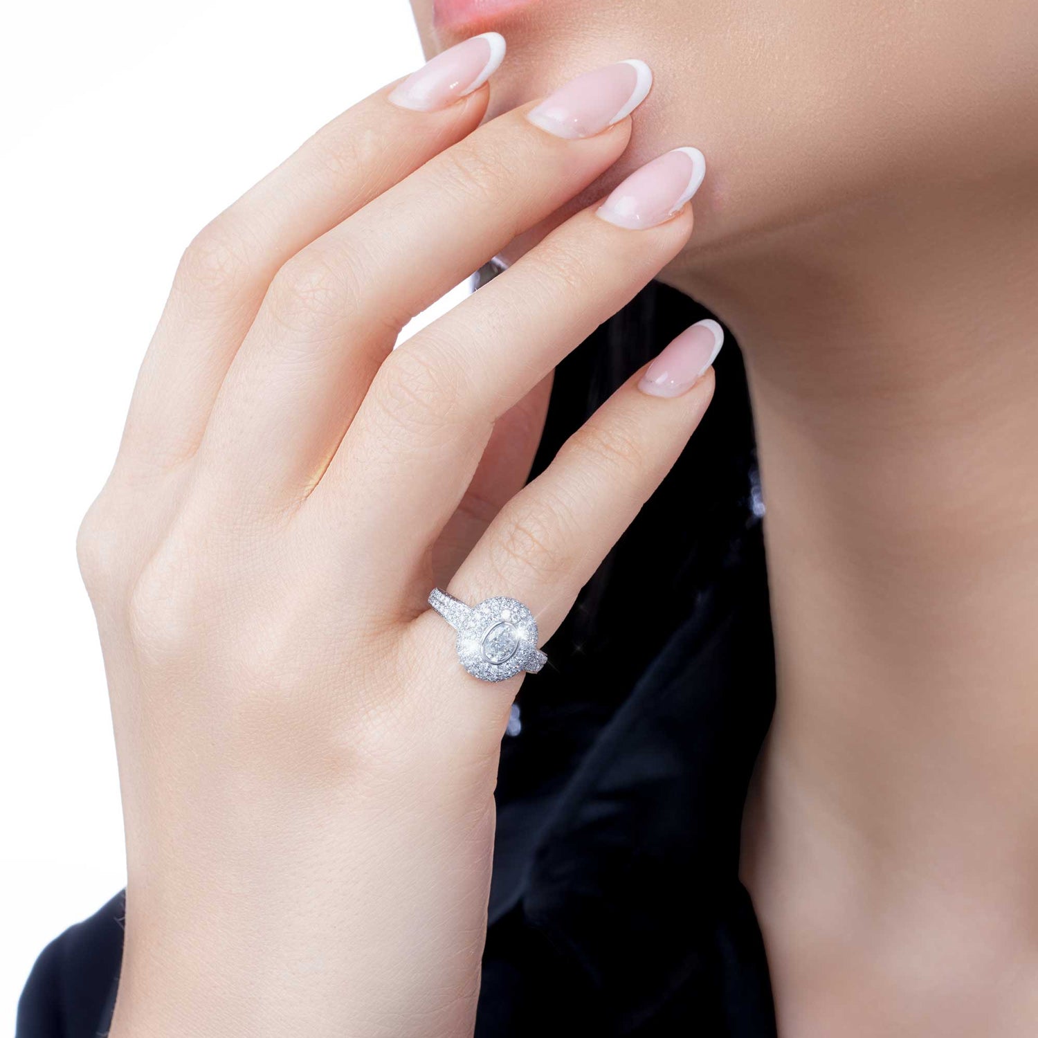Dune Pinky White Gold Full Diamond Oval Ring