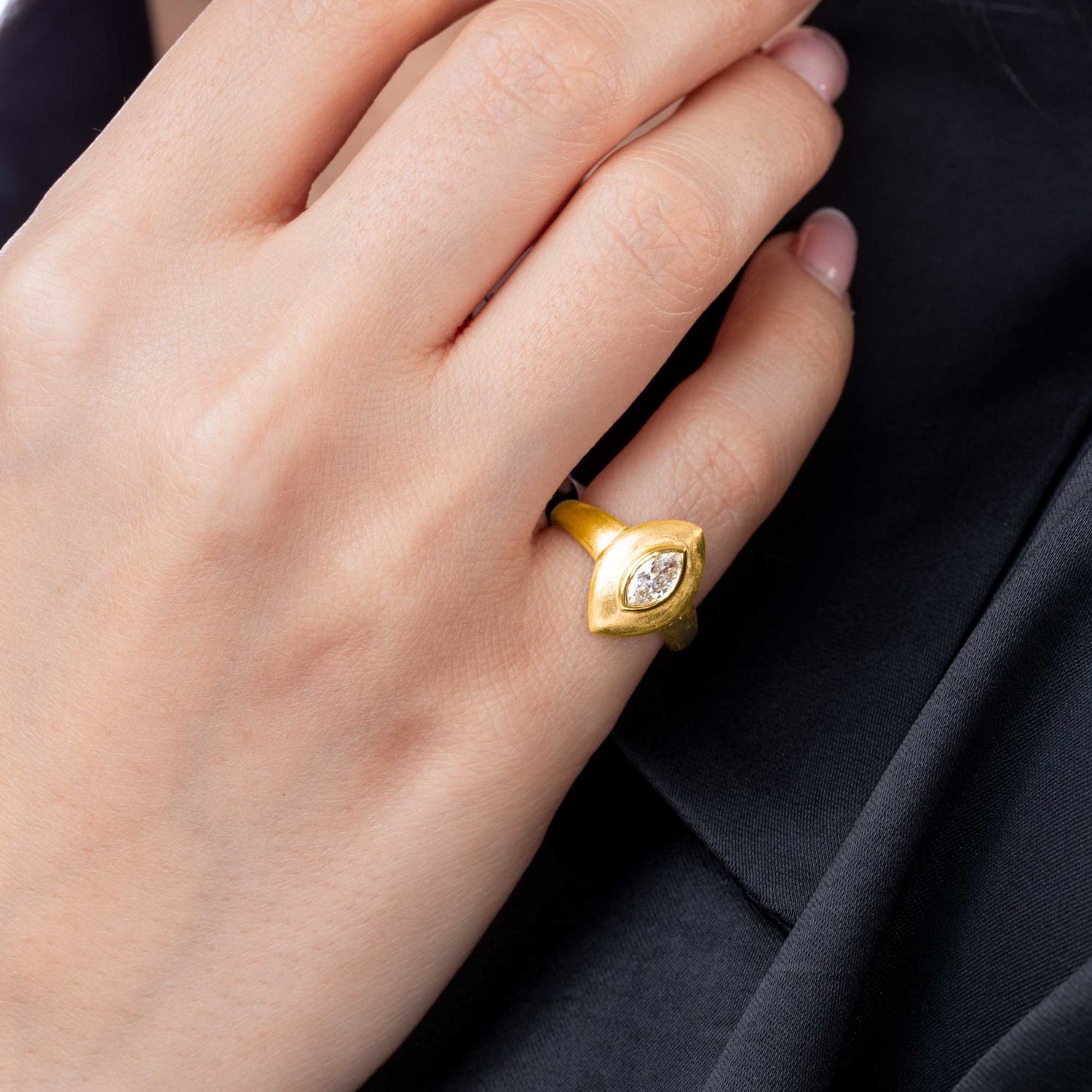 Dune Pinky Yellow Gold Diamond Marquise Ring