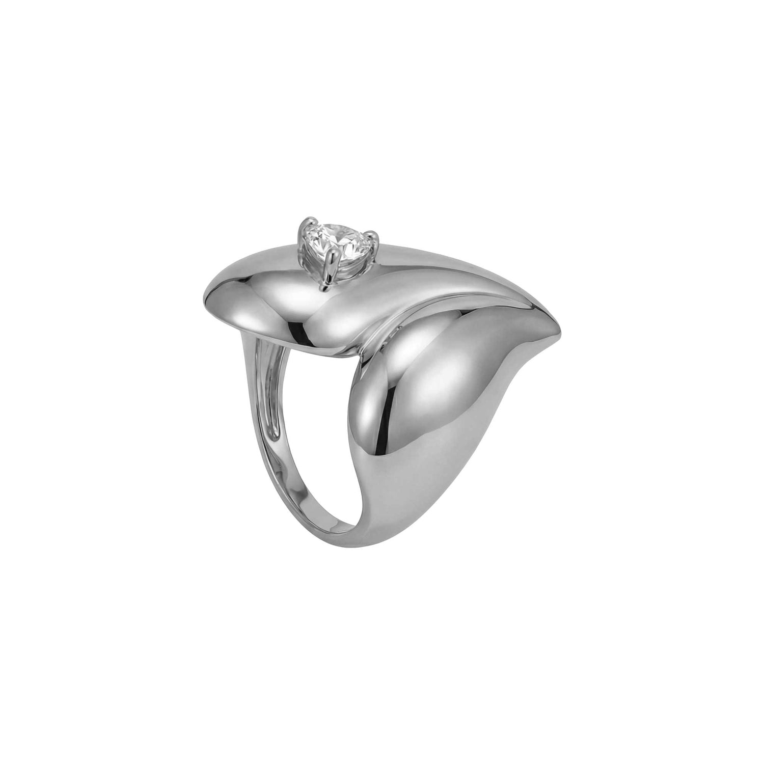 Roma Heart White Gold Heart Diamond High Gloss Sculptural Wrap Ring