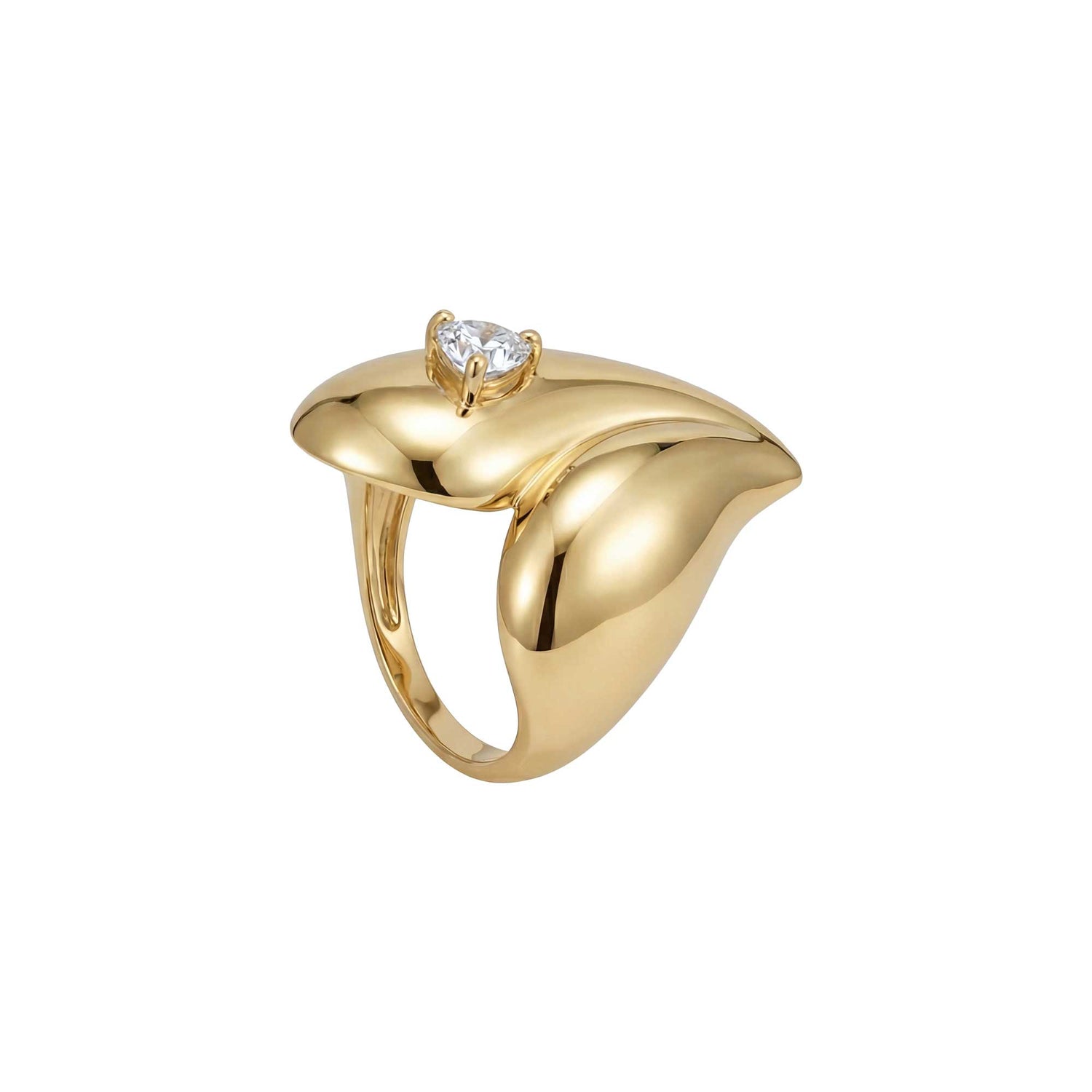 Roma Heart Yellow Gold Heart Diamond High Gloss Sculptural Wrap Ring