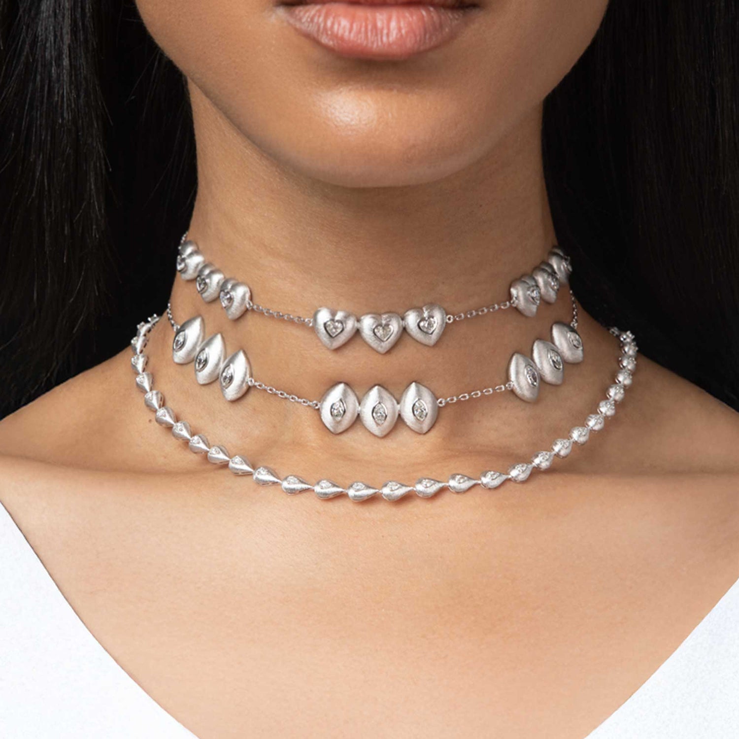 Roma Marquise White Gold Diamond 9 Motif Necklace