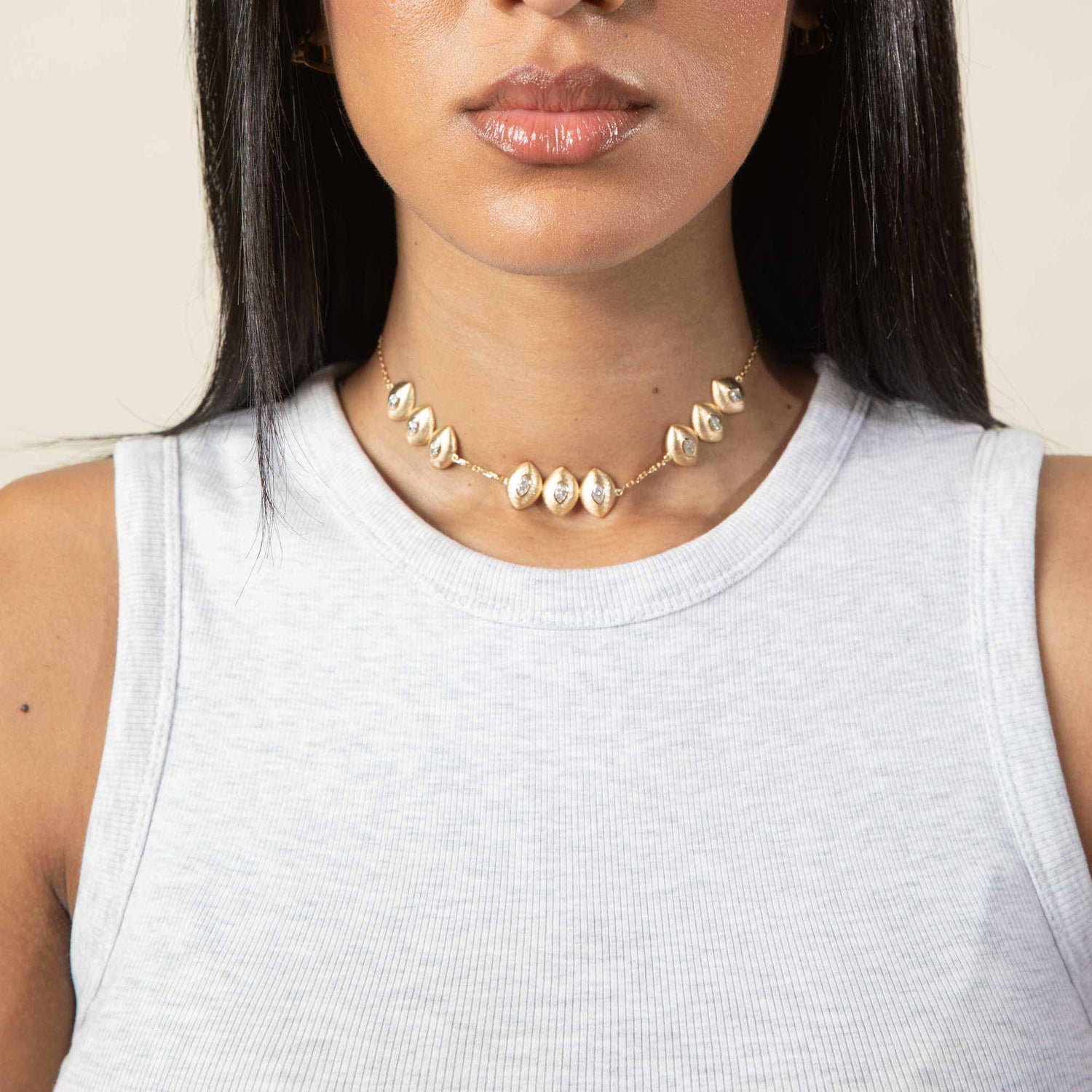 Roma Marquise Yellow Gold Diamond 9 Motif Necklace