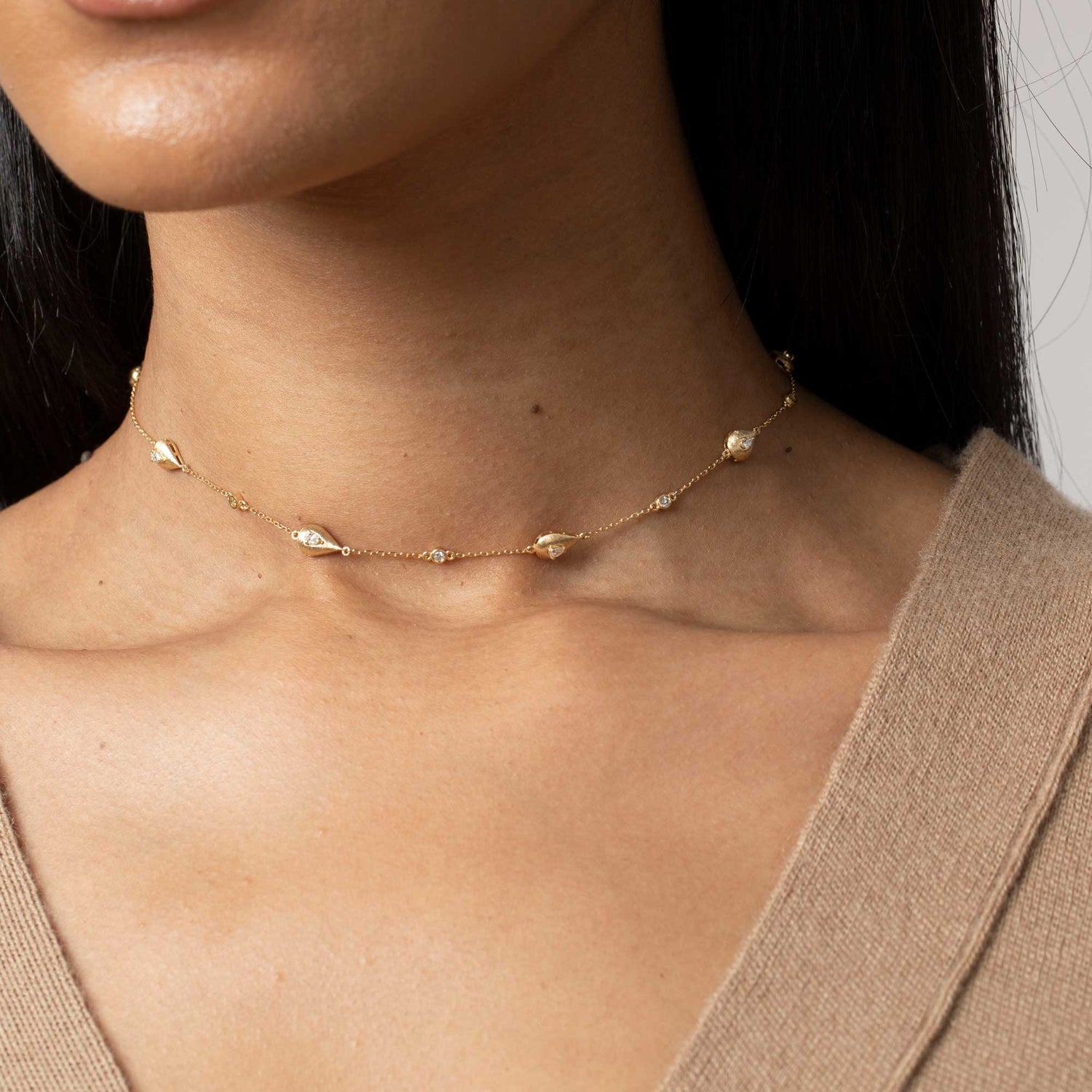 Roma Pear Yellow Gold Diamond 7 Motif Necklace