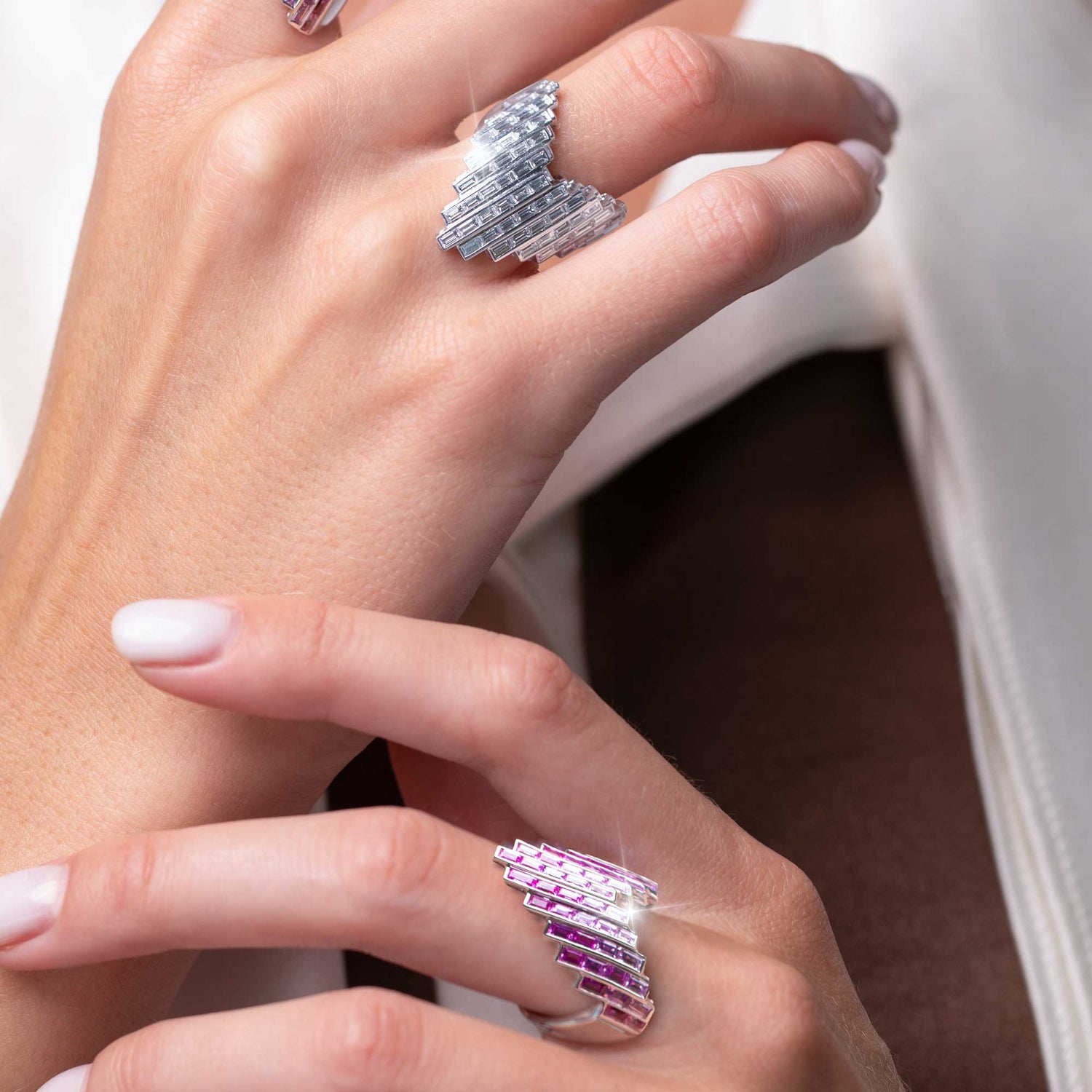 Satine Galaxy White Gold Diamond Baguette Ring