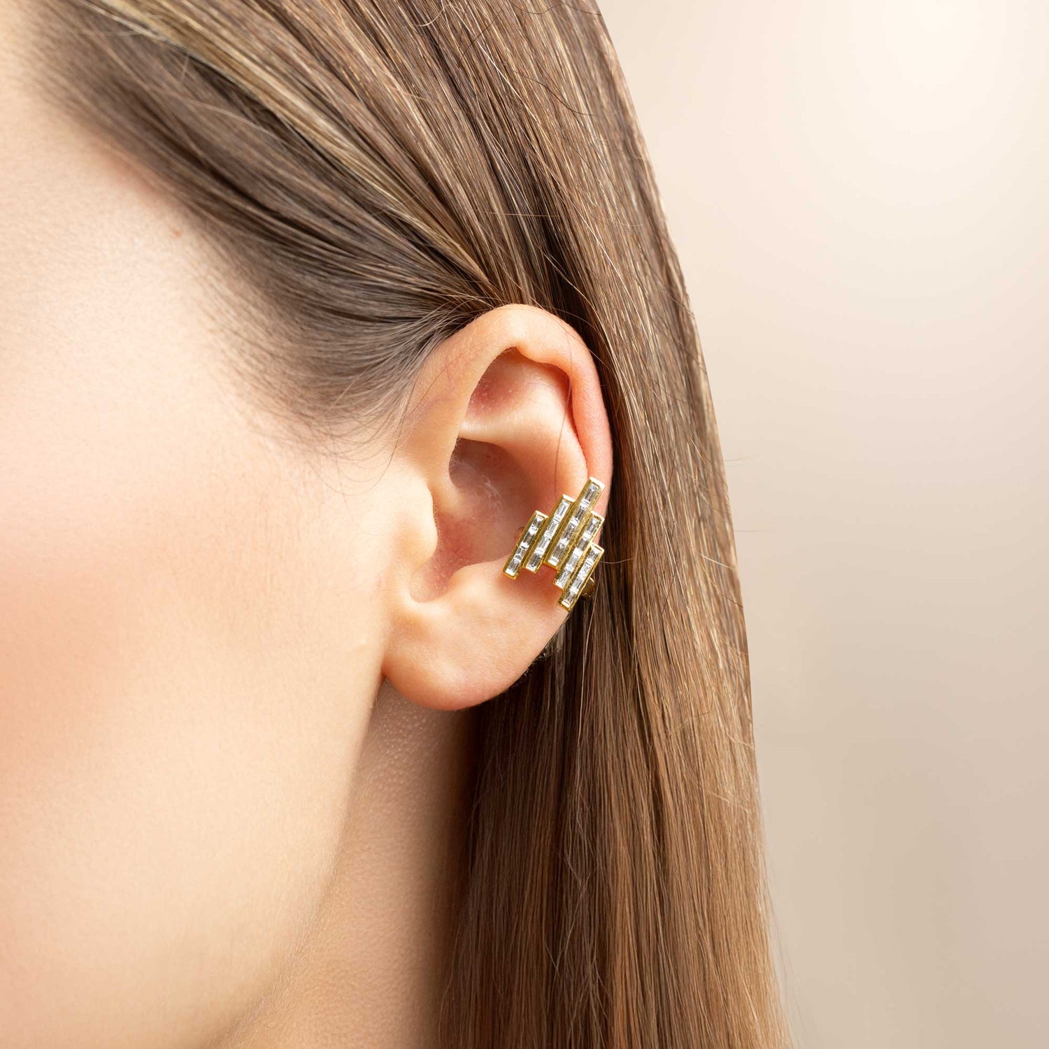 Satine Galaxy Yellow Gold Diamond Baguette Ear Cuff