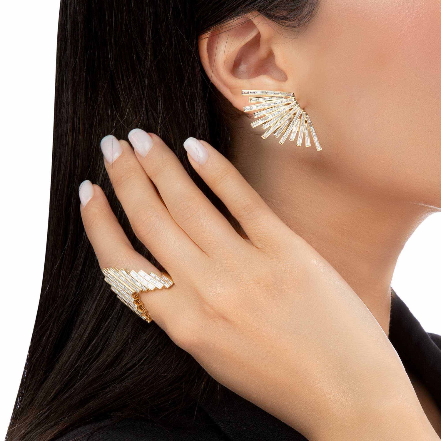 Satine Galaxy Yellow Gold Diamond Baguette Earring
