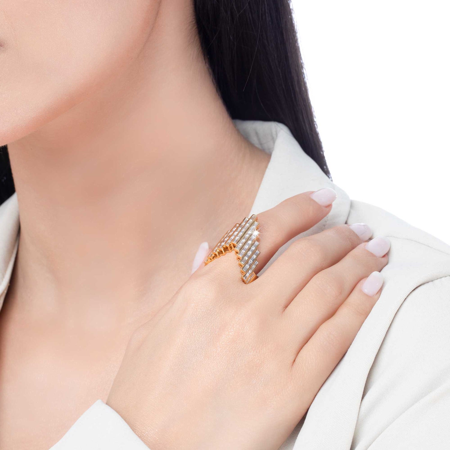 Satine Galaxy Yellow Gold Diamond Baguette Ring
