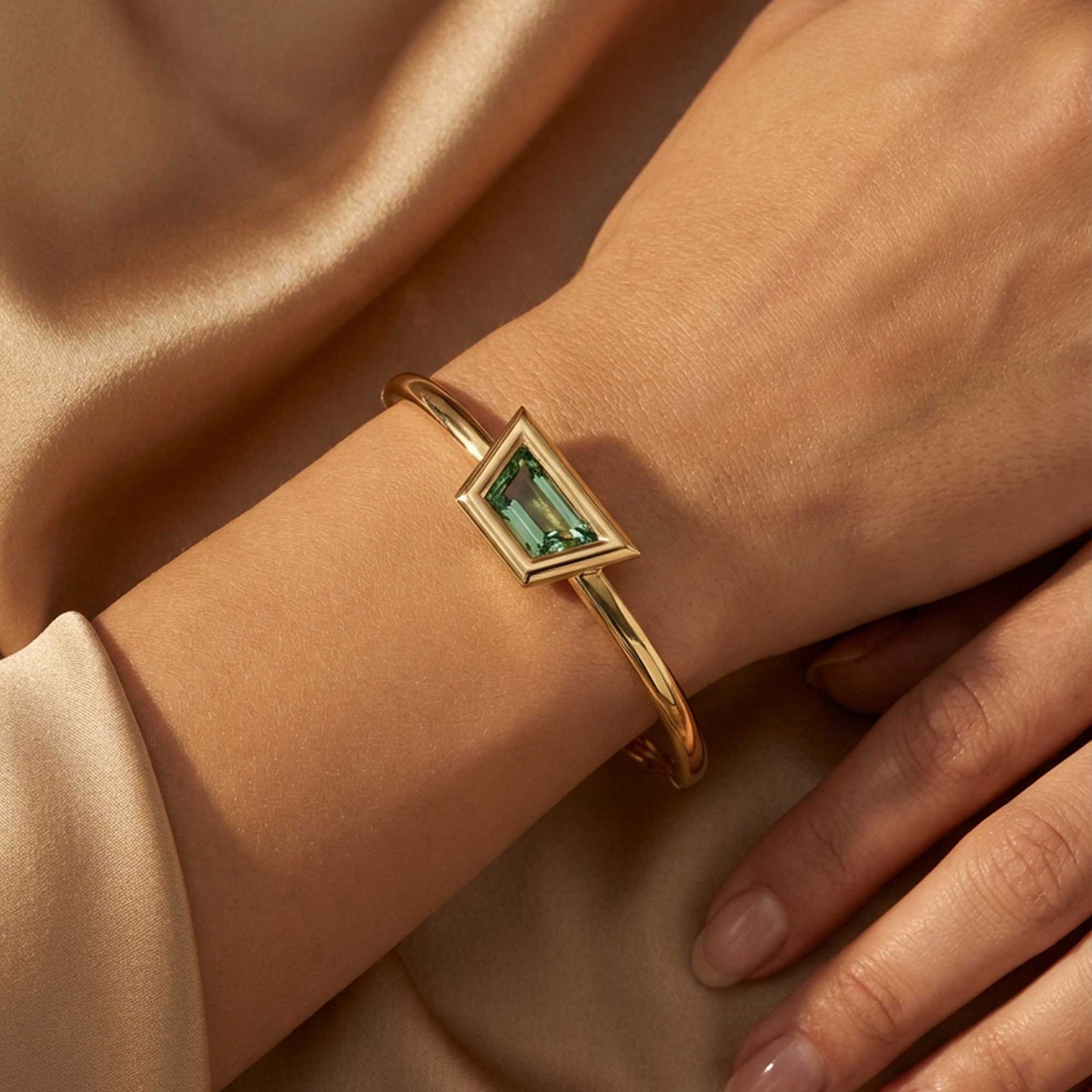 Satine Multi-Color Stone Yellow Gold Tilted Rectangular High Gloss Bangle