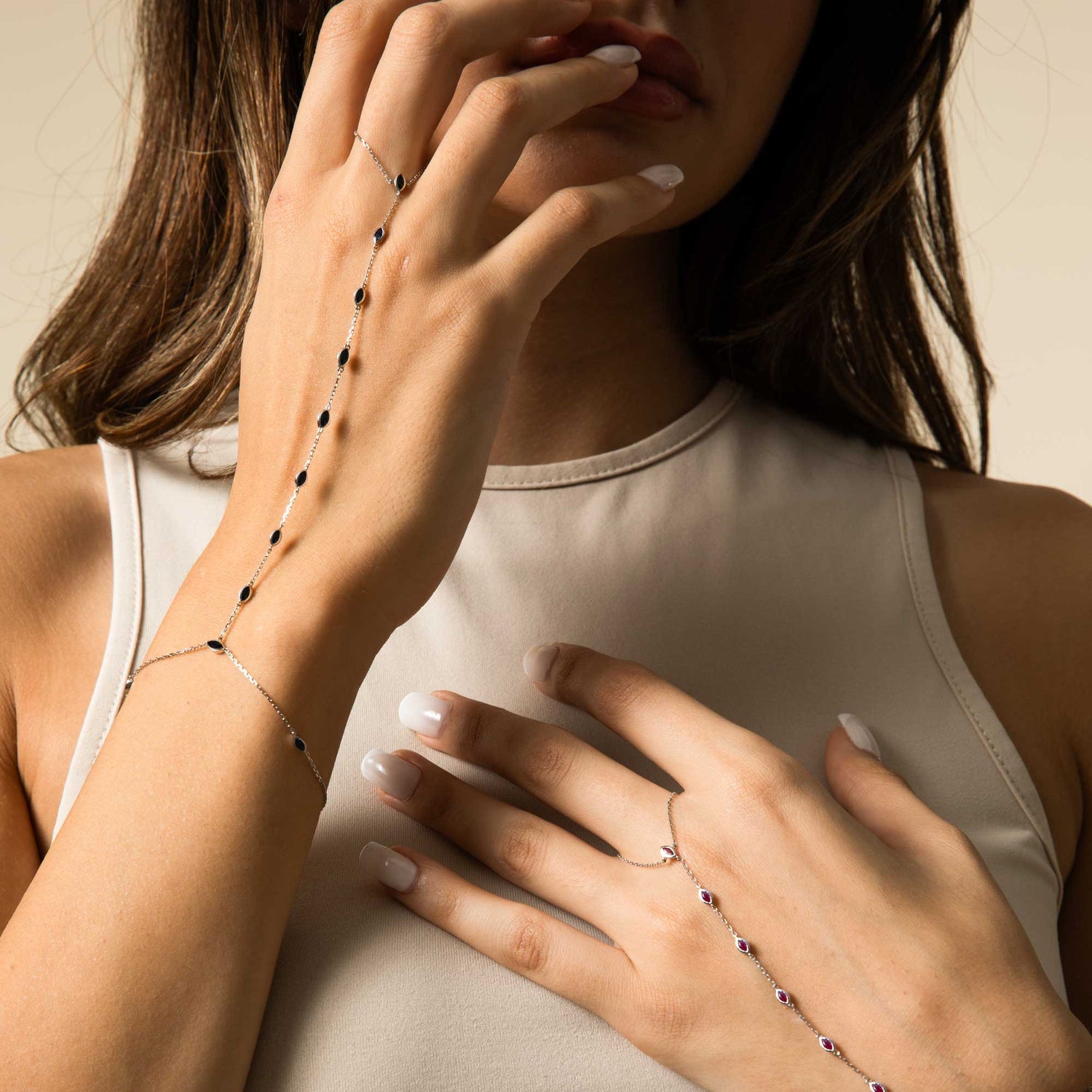 Satine White Gold Blue Stone Link Handchain