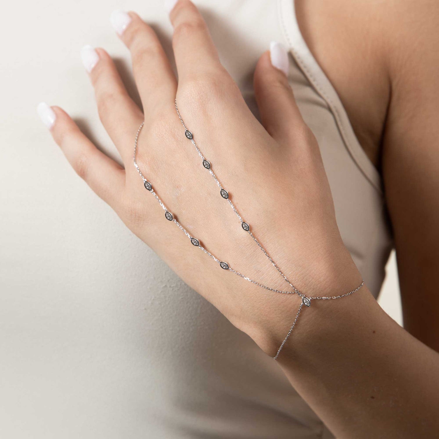 Satine White Gold Diamond Fine Link Handchain