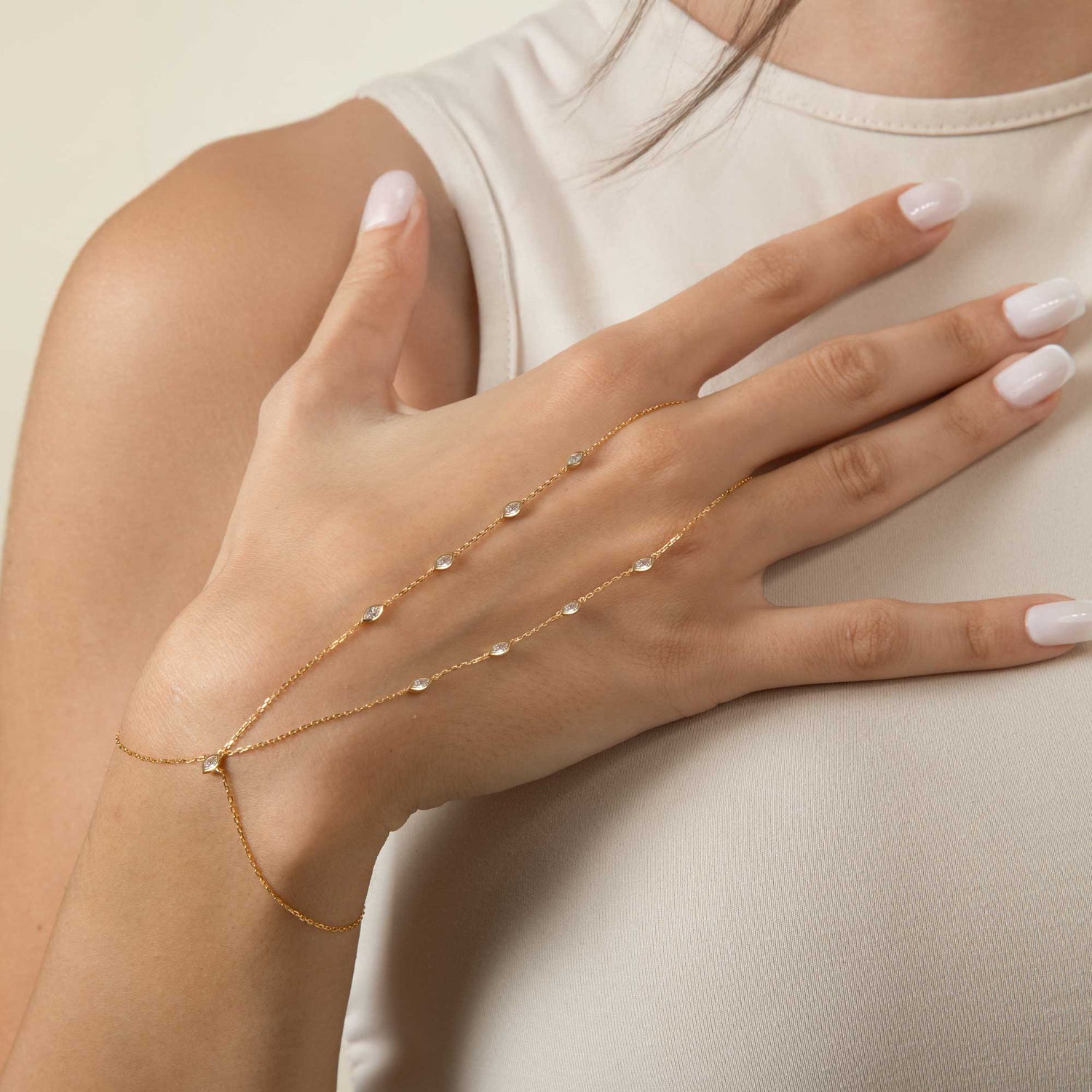 Satine Yellow Gold Diamond Fine Link Handchain