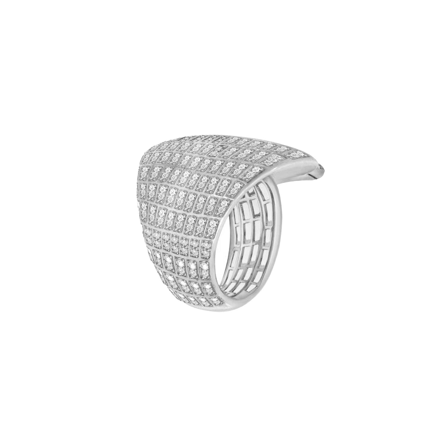 Sia Layered White Gold Pavé Diamond High Gloss Large Statement Ring