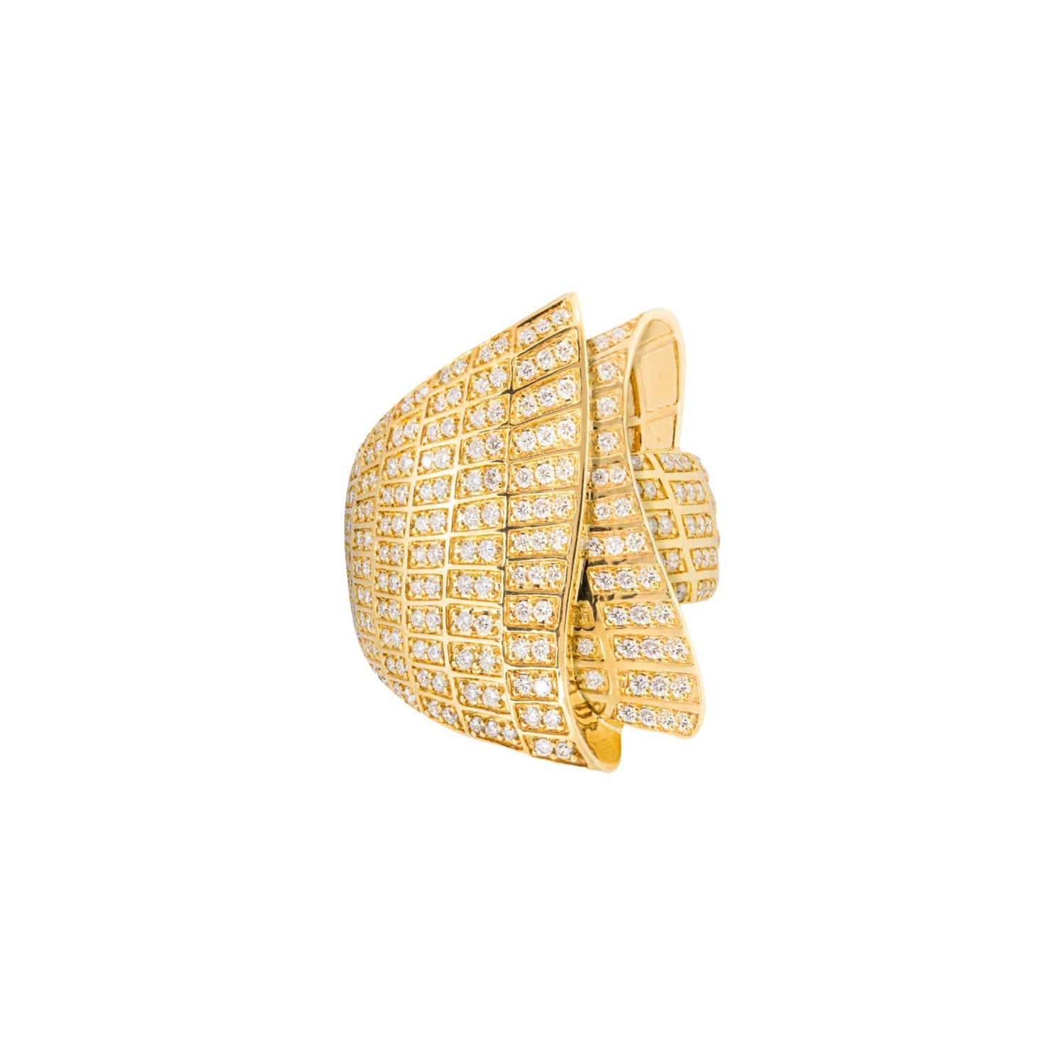 Sia Layered Yellow Gold Pavé Diamond High Gloss Large Statement Ring