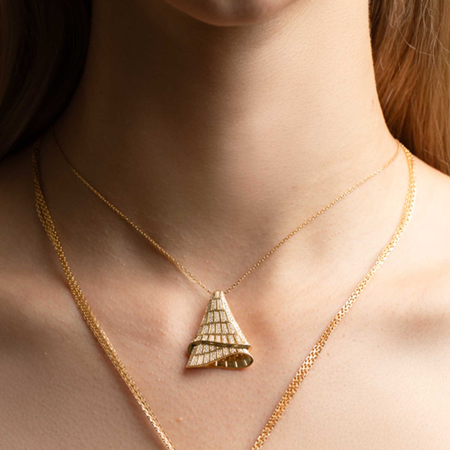 Sia Layered Yellow Gold Pavé Diamond High Gloss Small Pendant