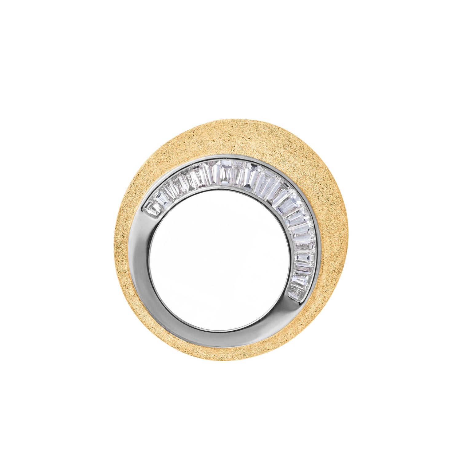 Céleste Yellow Gold & White Gold Baguette Diamond Sand Finish Ring
