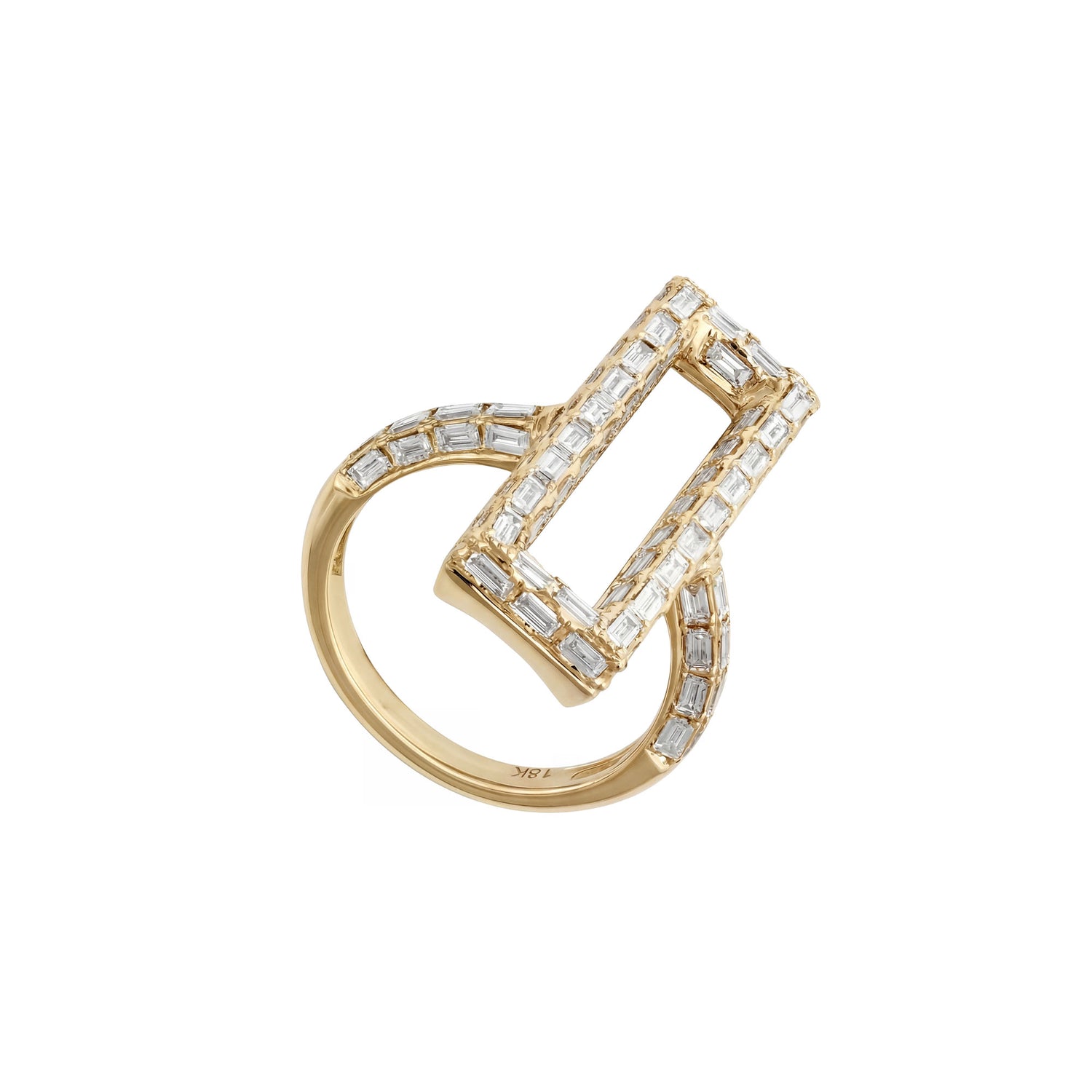 La Feuille Tombée Square Yellow Gold Diamond Baguette Ring