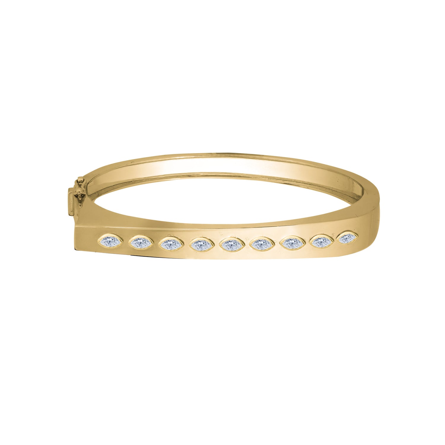 Belle Sculptural Yellow Gold Marquise Diamond High Gloss Slim Bangle
