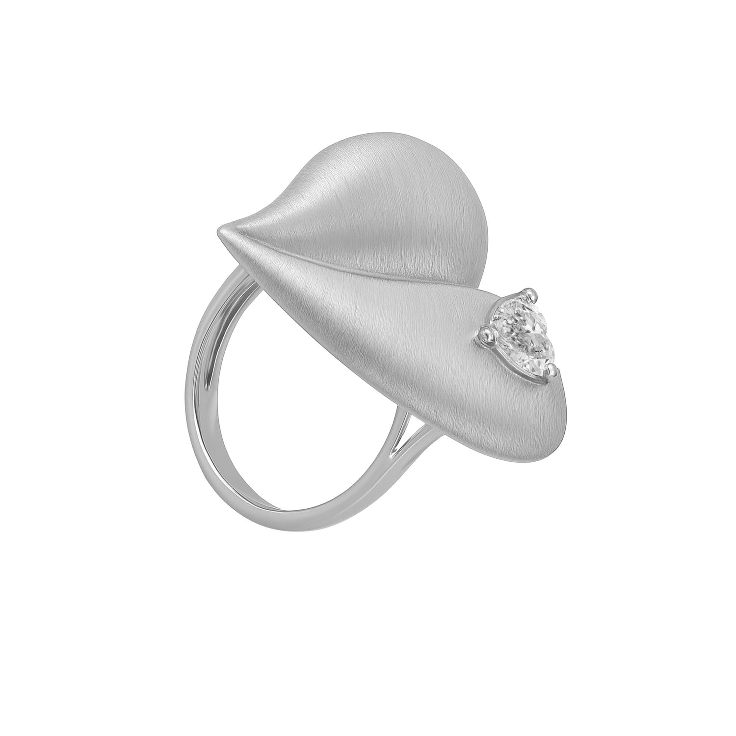 Roma Heart White Gold Heart Diamond Brushed Sculptural Ring