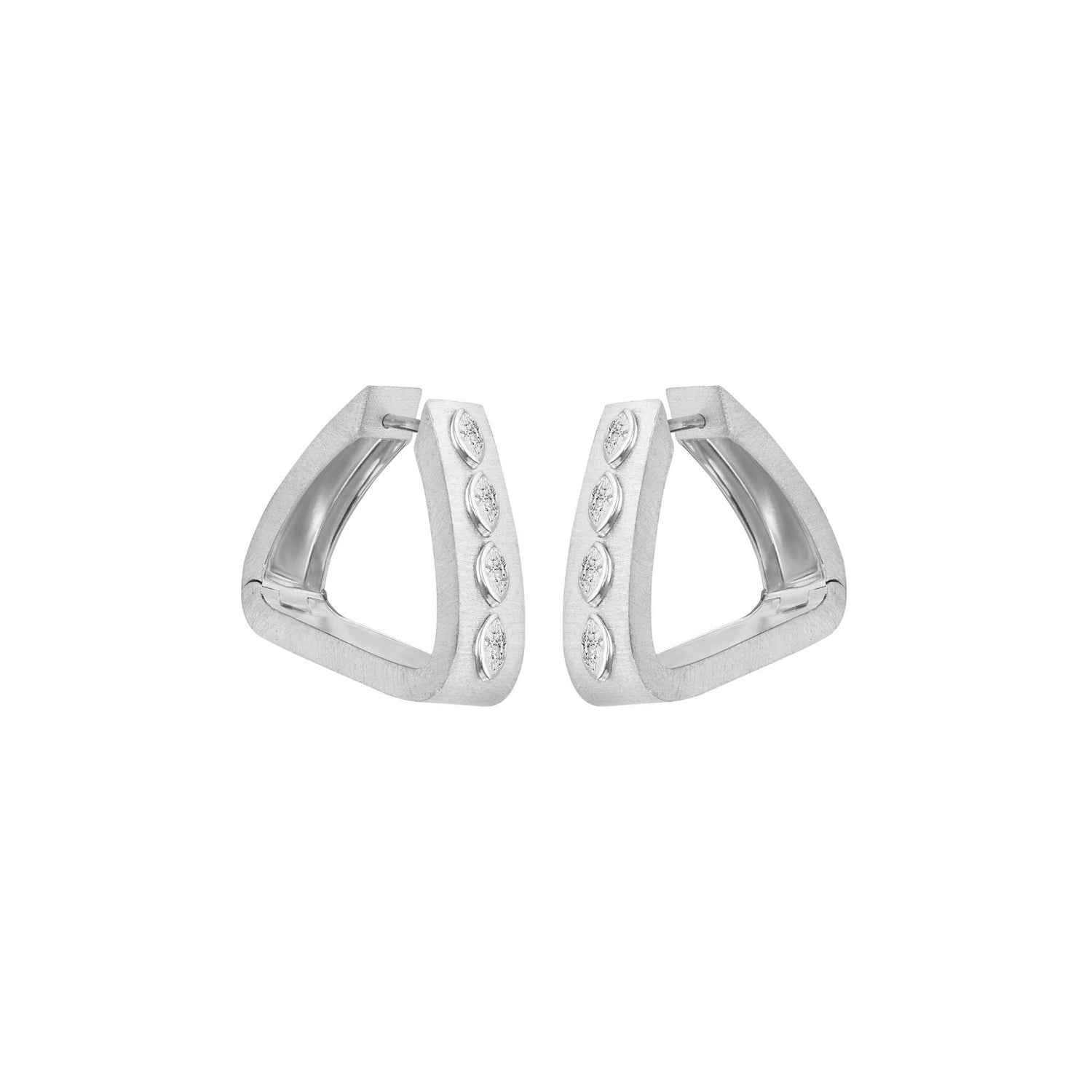 Belle Sculptural White Gold Bezel Diamond Brushed Large Earrings