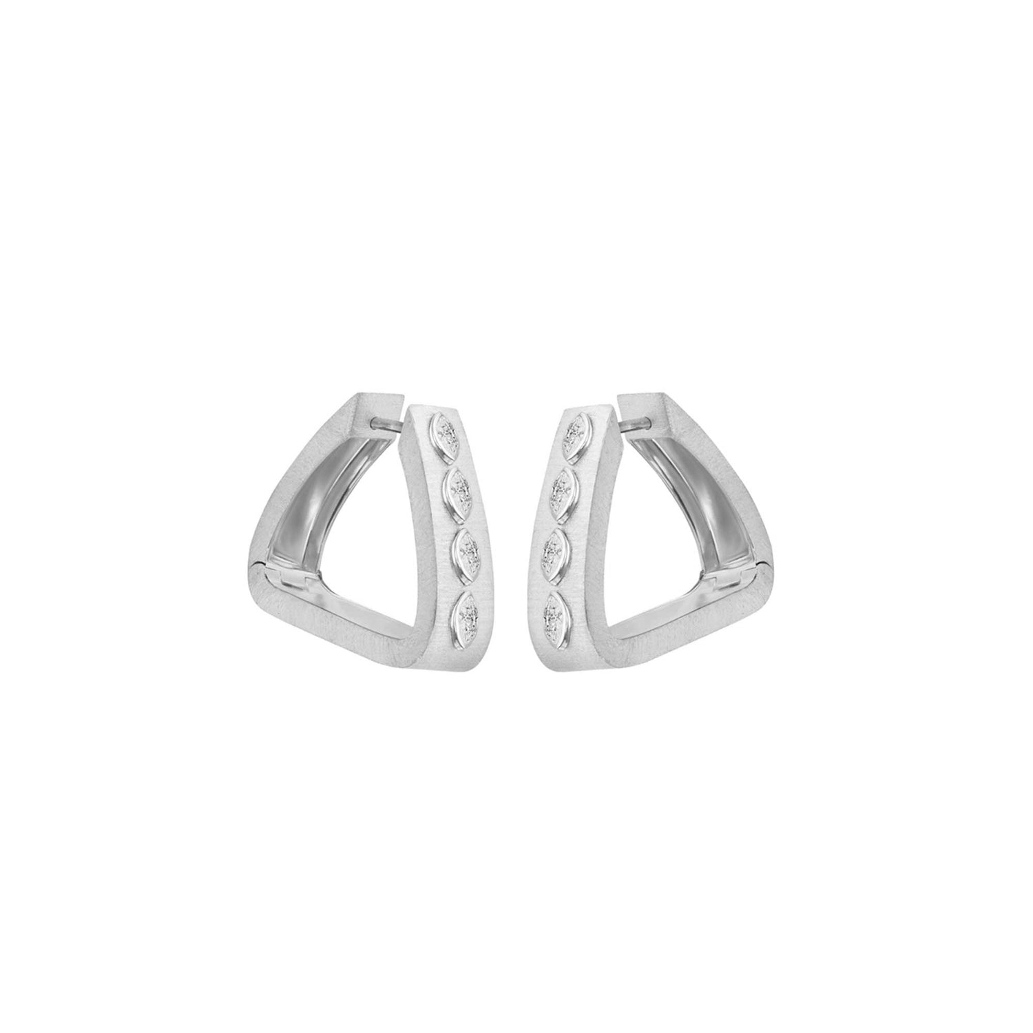 Belle Sculptural White Gold Bezel Diamond Brushed Medium Earrings